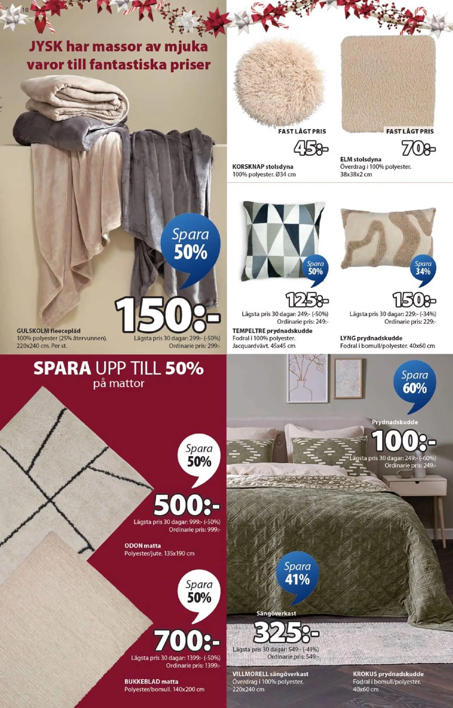 JYSK reklamblad aktuell från 15.12.2025 | Sida: 10 | Produkter: Sängöverkast, Prydnadskudde, Matta