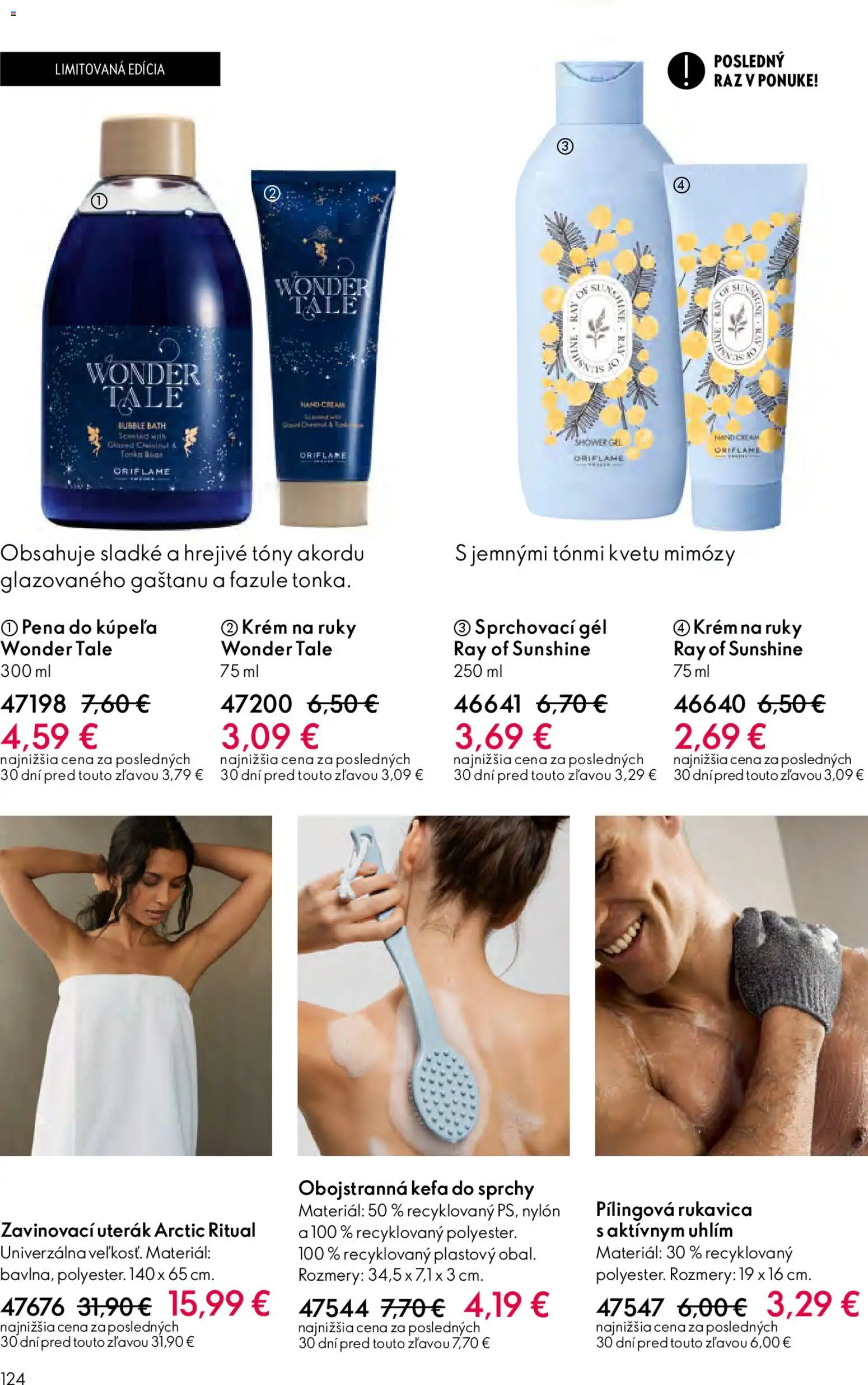 Nové Oriflame akcie – leták je platný od 15.04.2026 | Strana: 124 | Produkty: Uterák, Kefa, Krém na ruky, Pena do kúpeľa