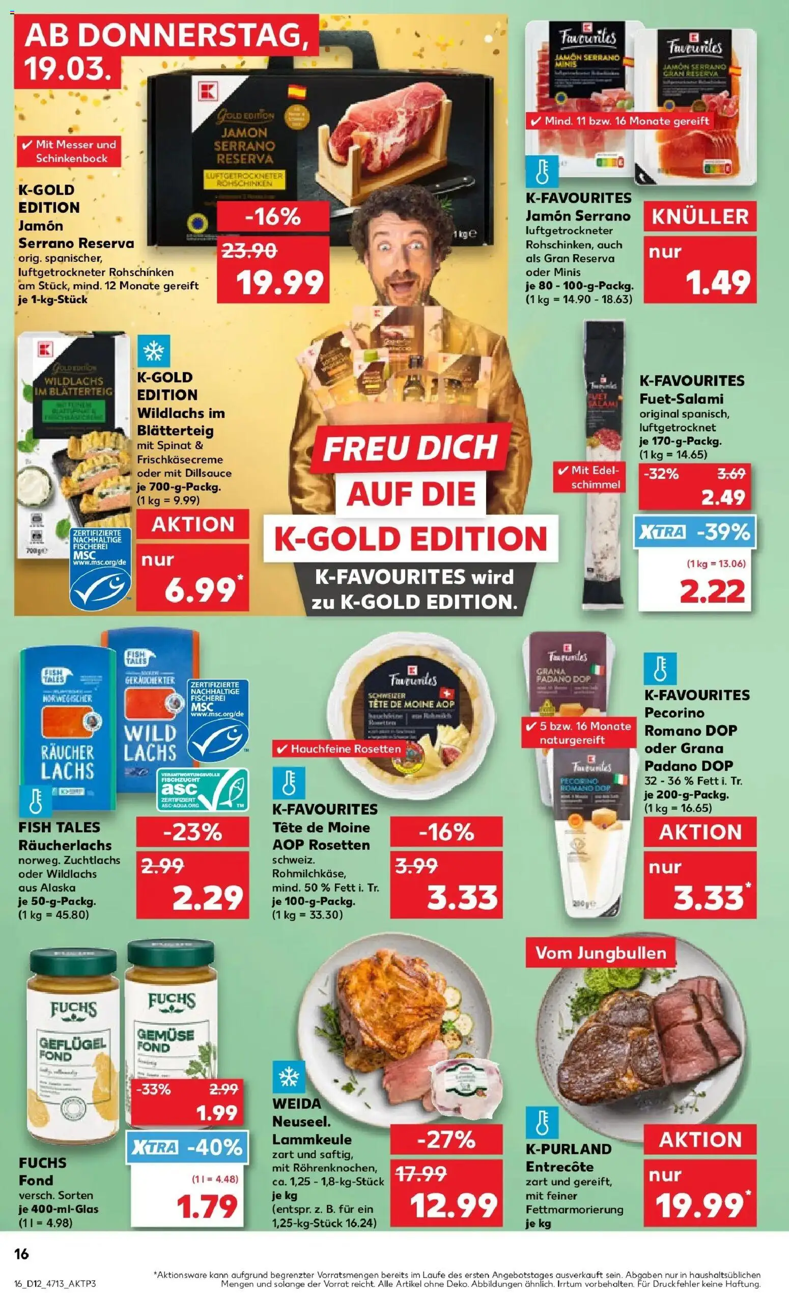 Kaufland Prospekt Reichenbach Im Vogtland	 – gültig ab 19.03.2026 | Seite: 16 | Produkte: Lammkeule, Entrecote, Lachs, Steak