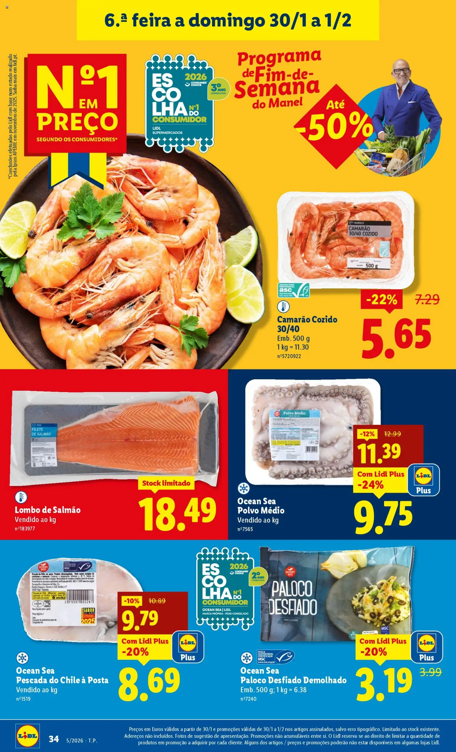 Lidl folheto │ válido de 26.01.2026 | Página: 34 | Produtos: Camarão, Base, Salmão, Peixe