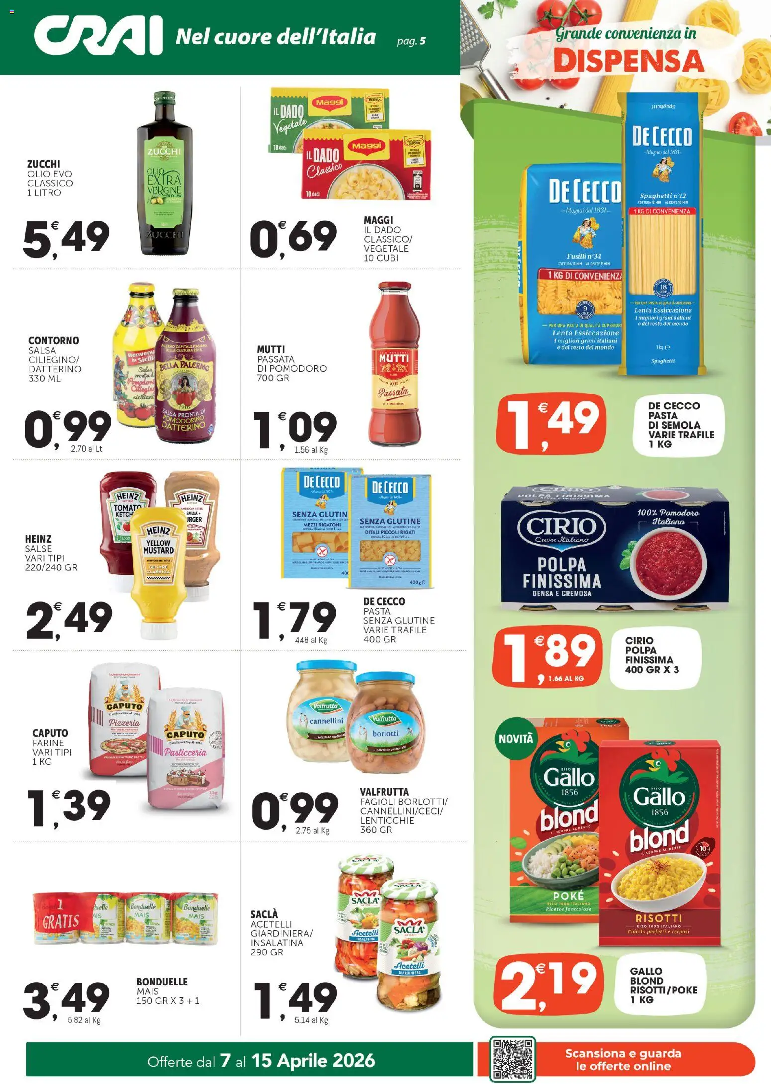 Volantino CRAI del 07.04.2026 | Pagina: 5 | Prodotti: Riso, Salsa, Olio, Mutti