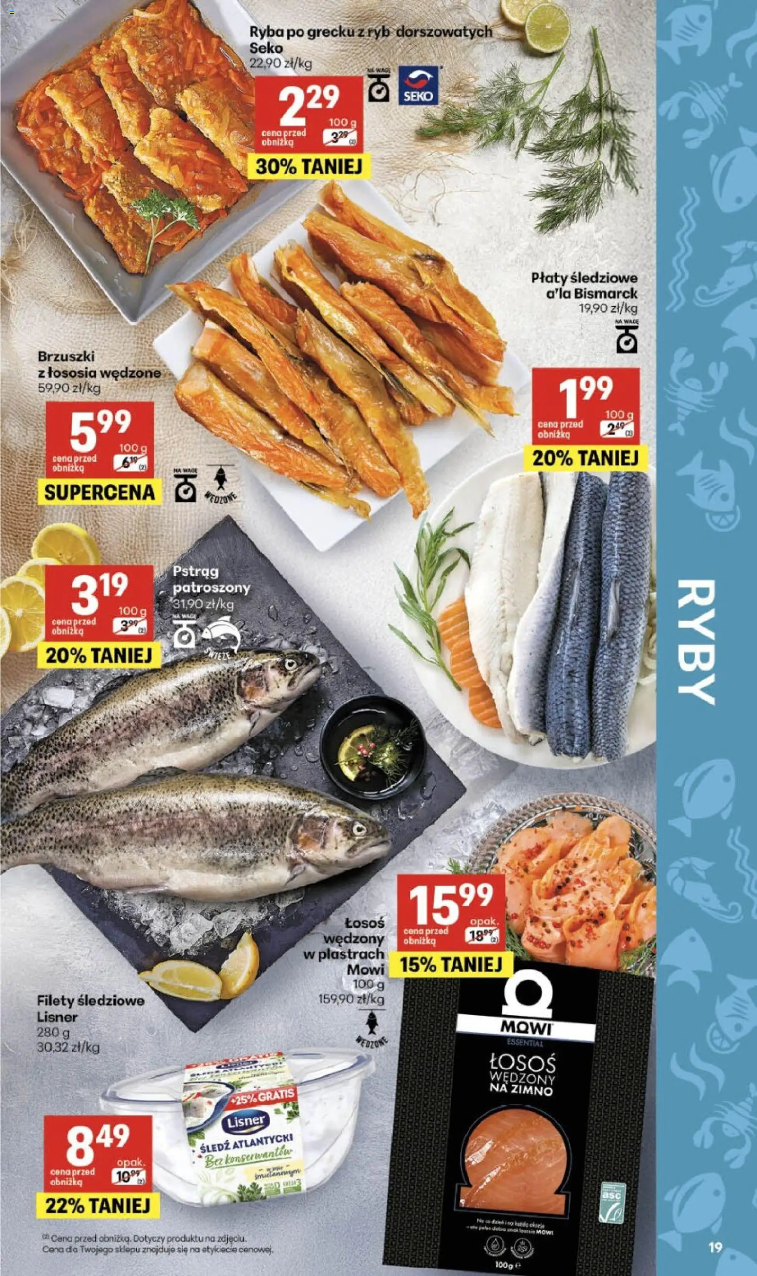 Delikatesy Centrum gazetka - Sklepy Własne od 05.03.2026 | Strona: 19 | Produkty: Łosoś, Brzuszki z łososia, Ryby, Ryba