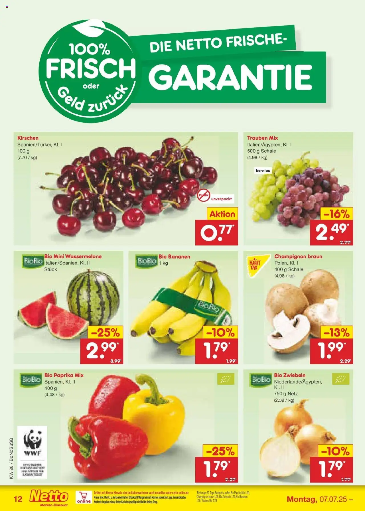 Netto Marken-Discount prospekt Herne	 - gültig ab dem 07.07.2025 | Seite: 14 | Produkte: Trauben, Bananen, Kirschen, Paprika