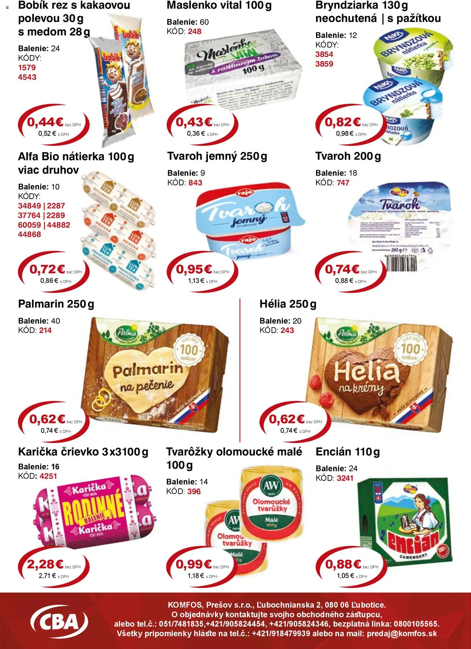 Nové CBA Komfos akcie – leták je platný od 23.10.2025 | Strana: 3 | Produkty: Palmarin, Tvaroh, Encián