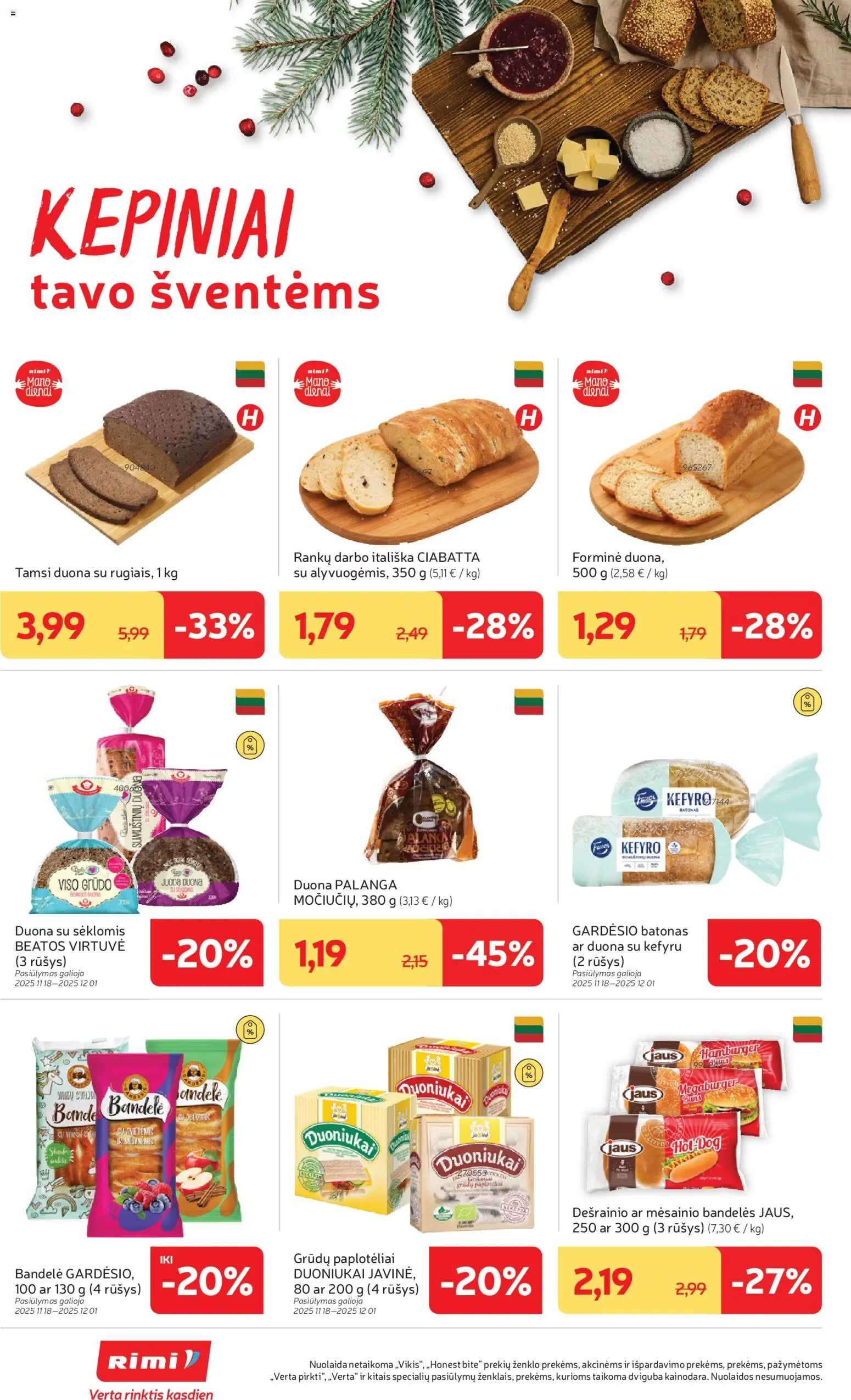 Rimi akcijos nuo 25.11.2025 | Puslapis: 18 | Prekių: Batonas, Bandelė, Bandelės, Duona