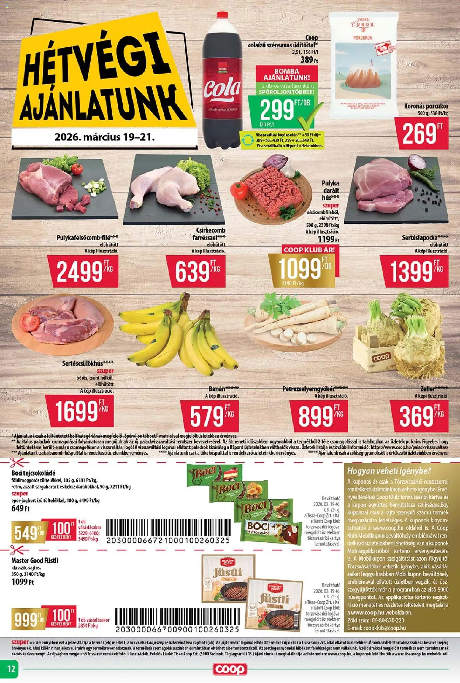 COOP akciós ujság - amely érvényes a következő dátumtól: 19.03.2026 | Oldal: 12 | Termékek: Hús, Sárgabarack, Zeller, Banán