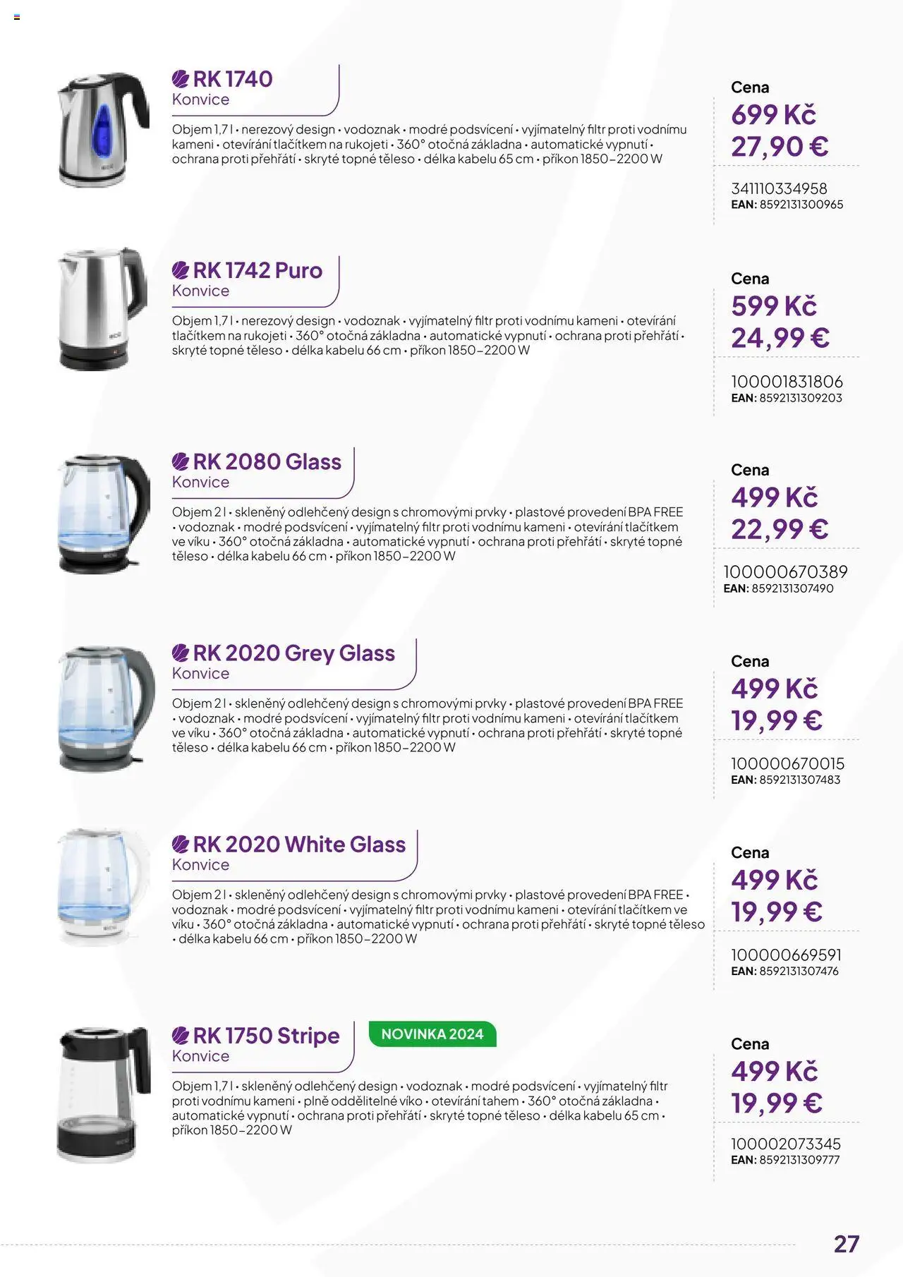 Expert elektro katalog - ECG - Malé domácí spotřebiče od 01.10.2024 | Strana: 27 | Produkty: Konvice