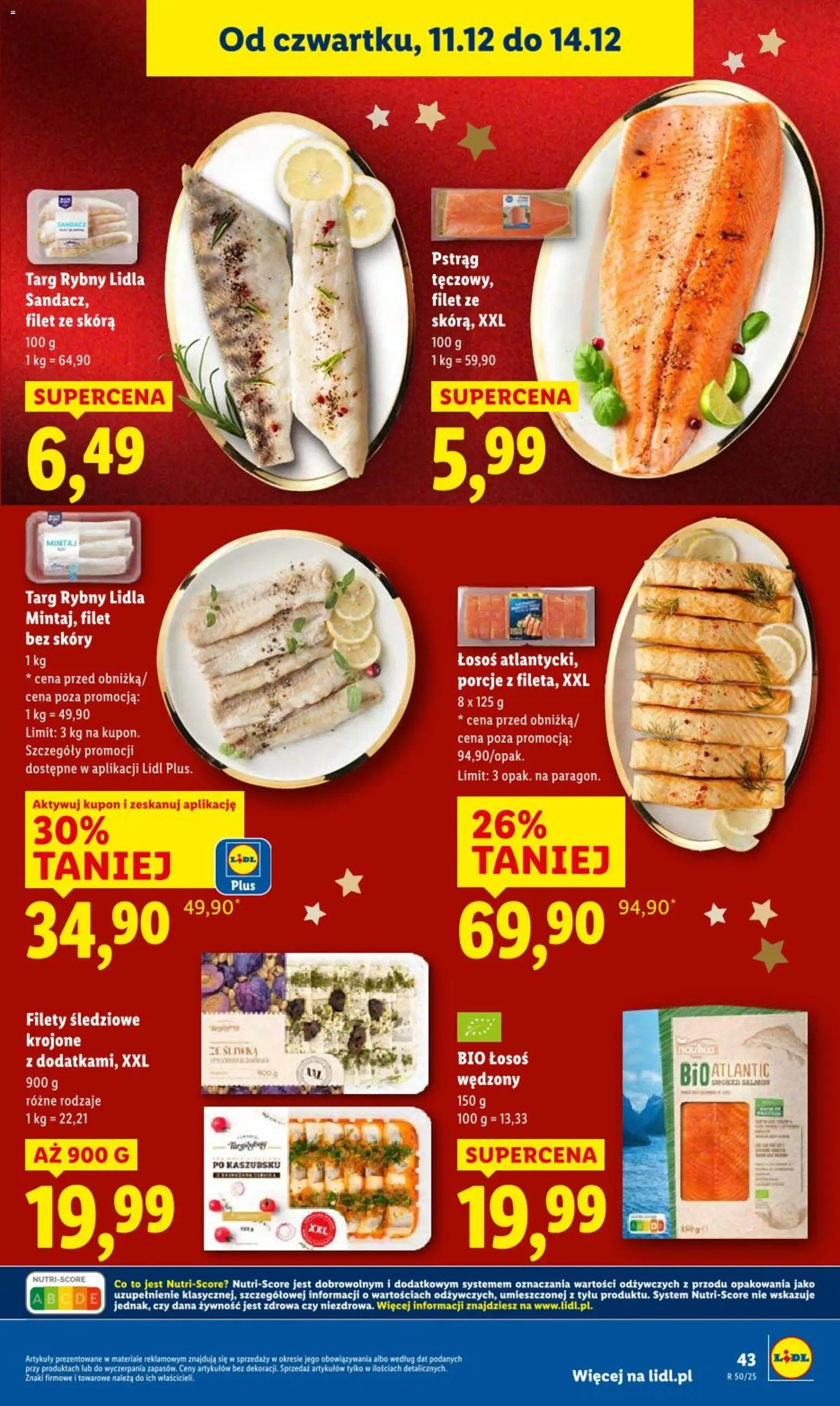 Lidl Gazetka od 11.12.2025 | Strona: 43 | Produkty: Łosoś wędzony, Sandacz, Mintaj, Łosoś