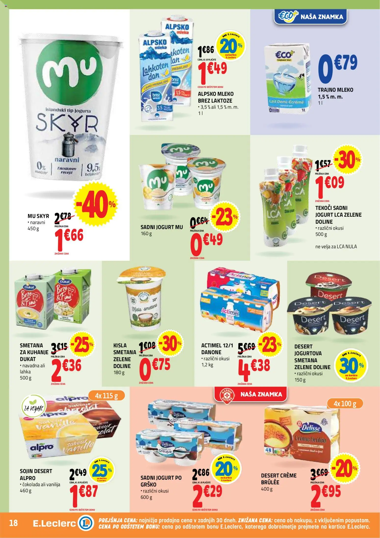 Novi E.leclerc katalog ponudbe – veljaven od 08.04.2026 | Stran: 18 | Izdelki: Mleko, Jogurt, Cokolada, Smetana