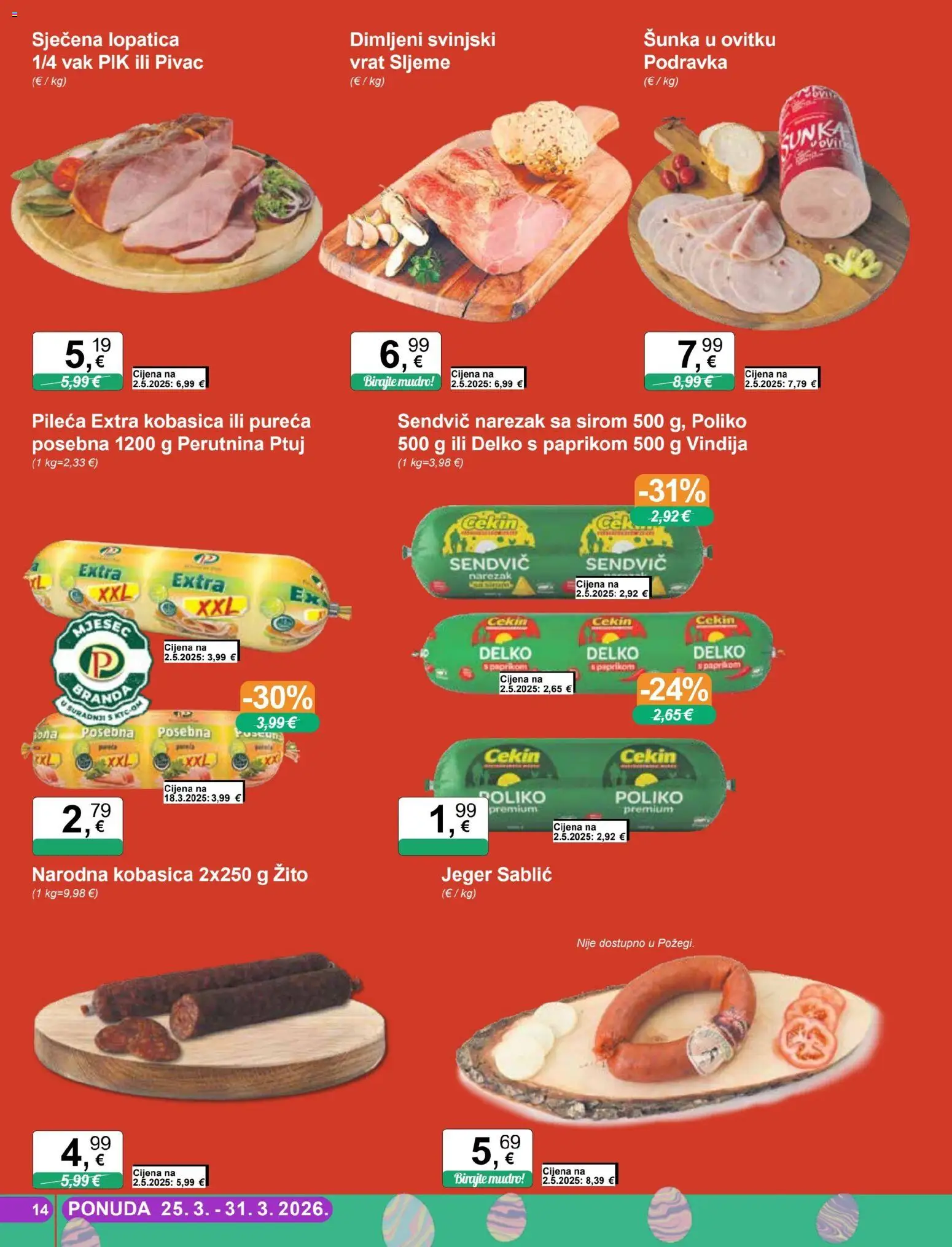 KTC katalog | vrijedi od 25.03.2026 | Stranica: 14 | Proizvodi: Šunka, Podravka, Narezak, Kobasica