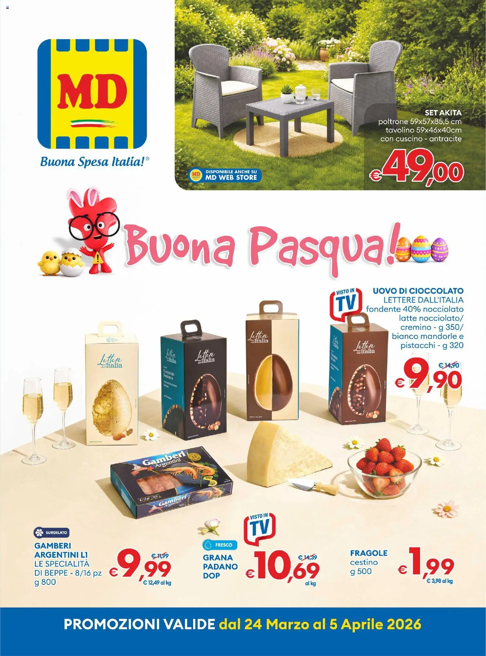 Volantino MD Discount del 24.03.2026 | Pagina: 1 | Prodotti: Fragole, Gamberi, Latte, Mandorle