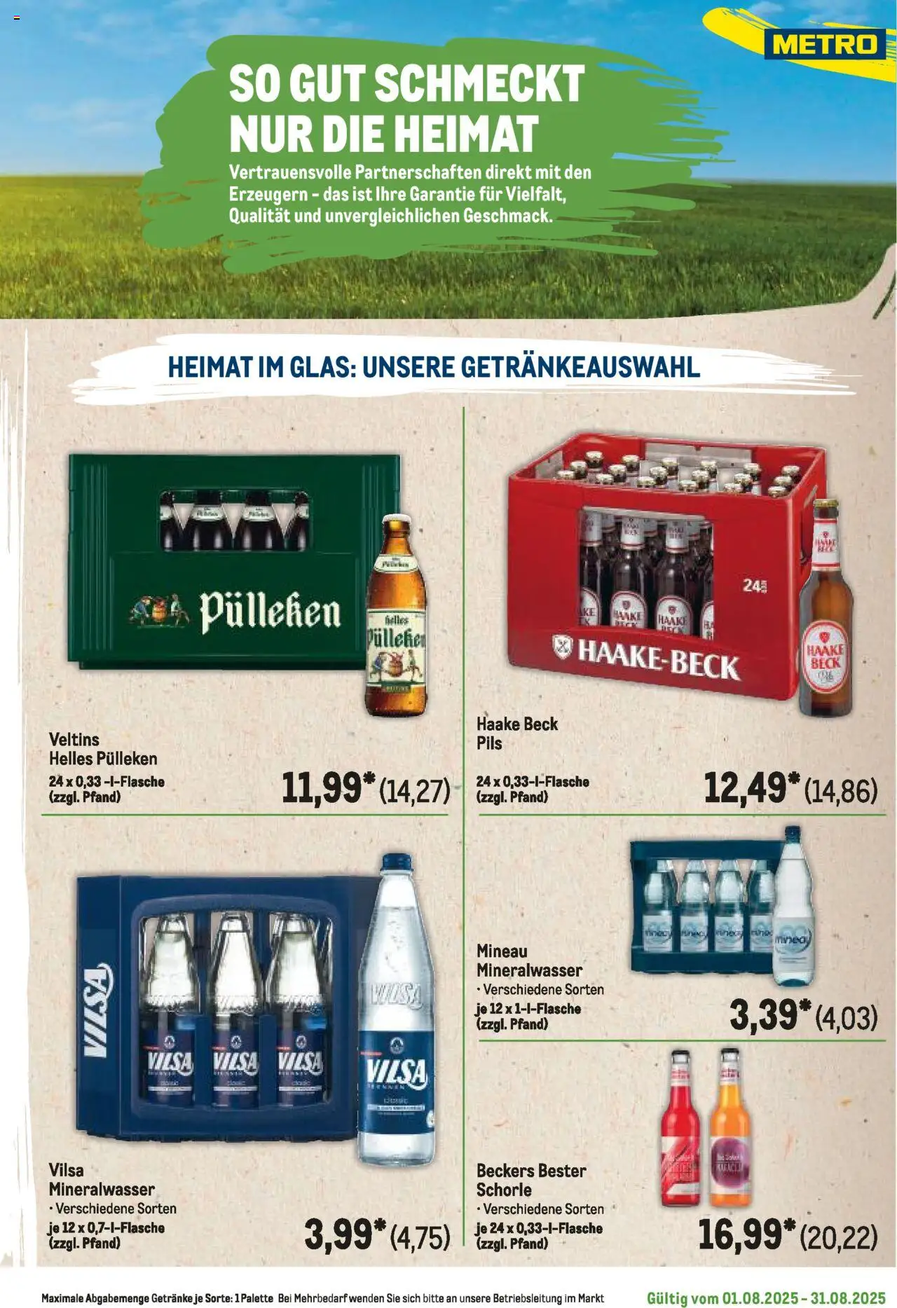 Metro Regionaler Flyer - gültig ab dem 01.08.2025 | Seite: 43 | Produkte: Helles pulleken, Pils, Mineralwasser, Veltins