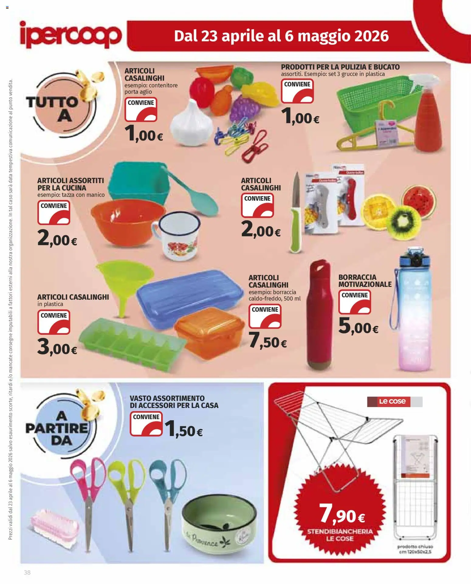 Volantino Ipercoop del 23.04.2026 | Pagina: 38 | Prodotti: Aglio, Stendibiancheria, Contenitore, Borraccia