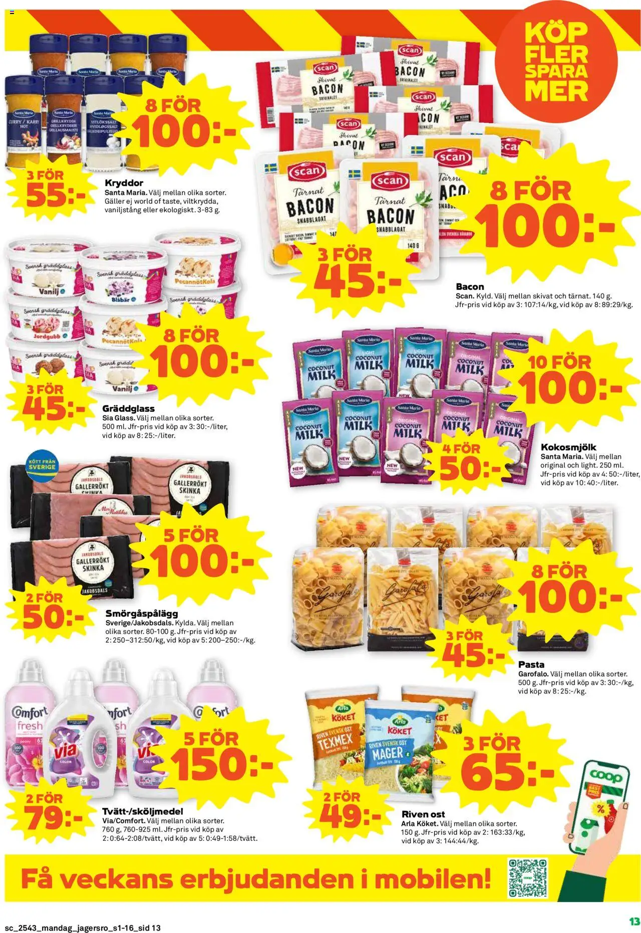 Coop Forum reklamblad aktuell från 20.10.2025 | Sida: 13 | Produkter: Bacon, Galler, Ost, Skinka