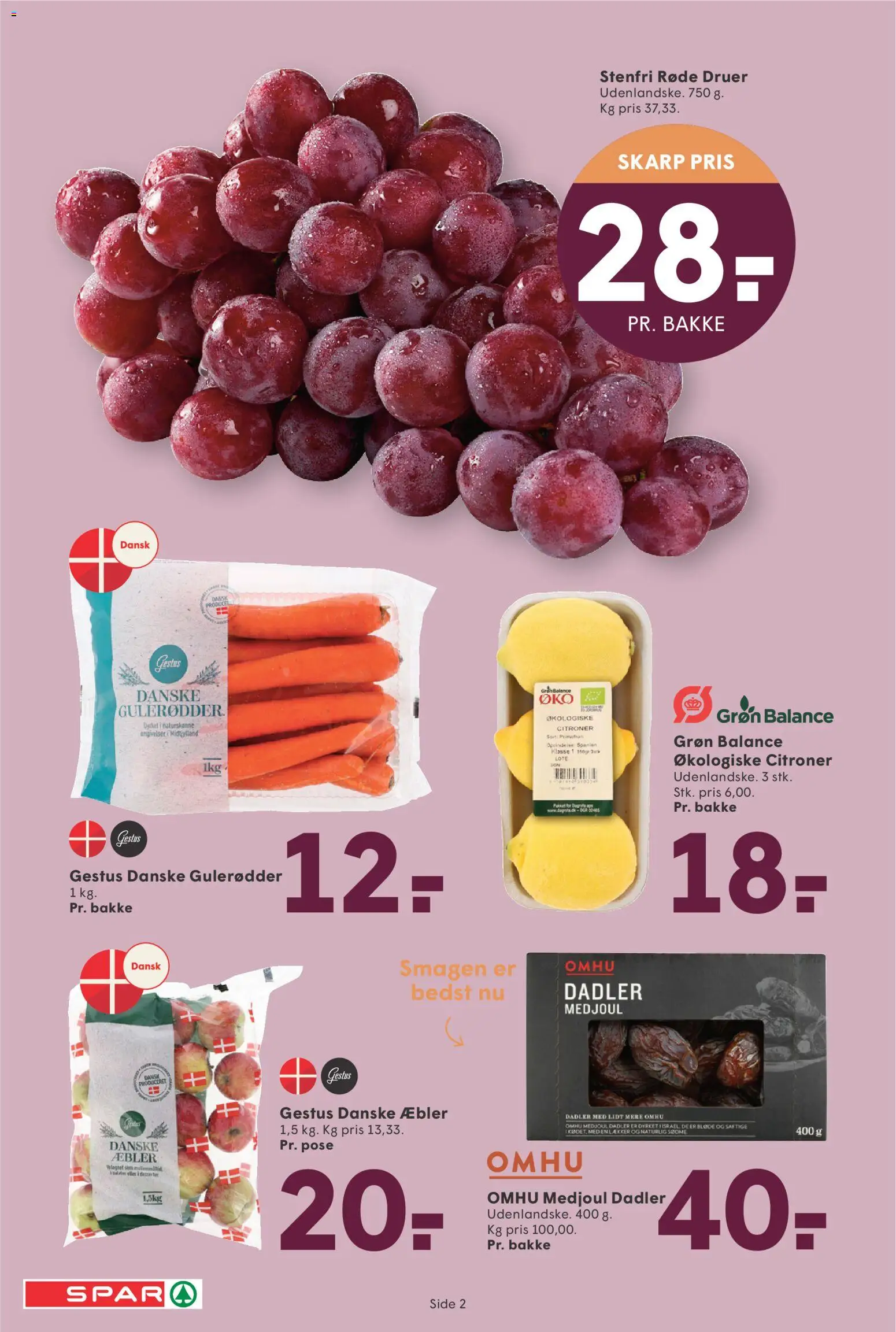 Spar tilbudsavis – gyldig fra 24.10.2025 | Side: 2 | Produkter: Æbler, Citroner, Gulerødder, Dadler