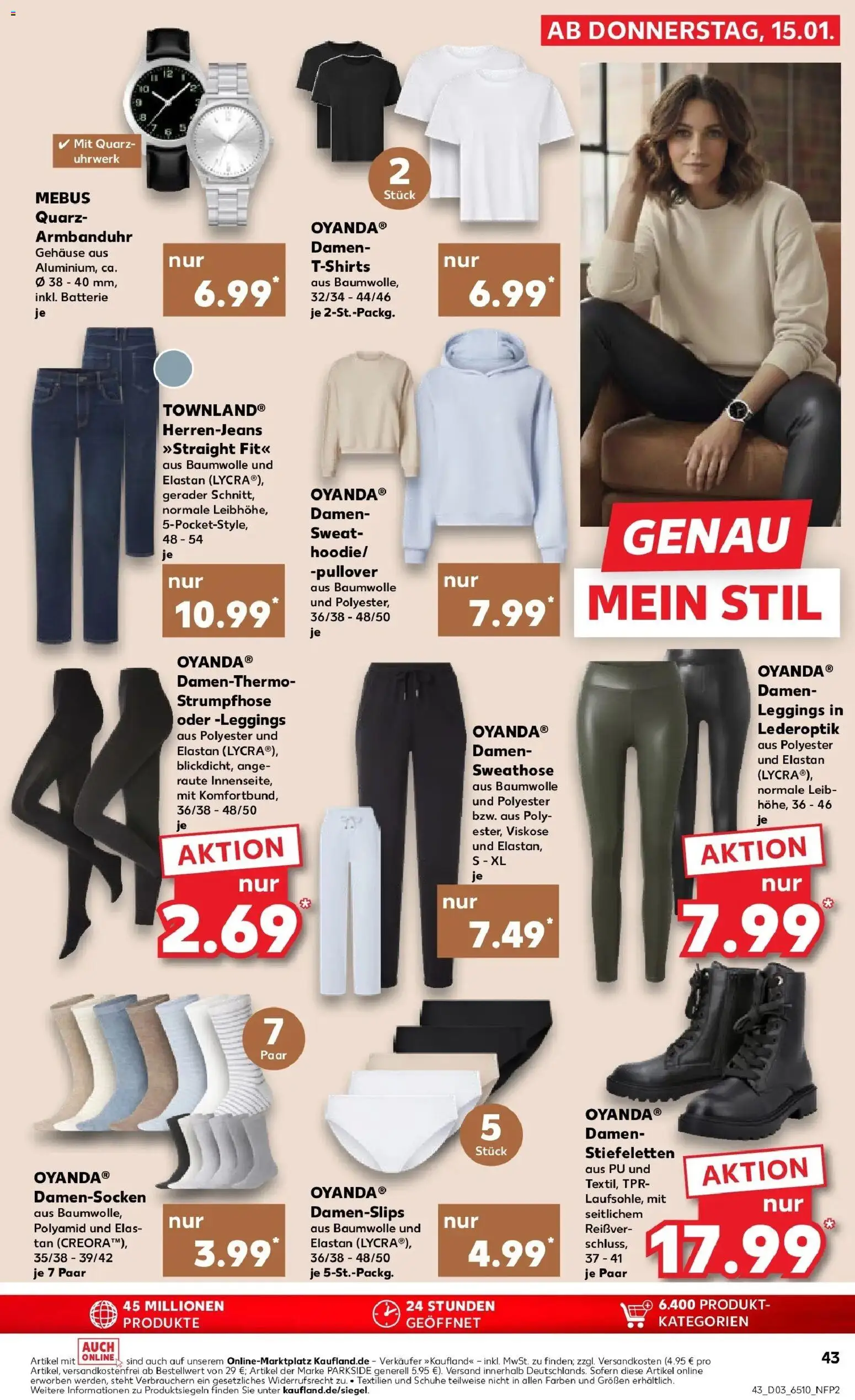 Kaufland prospekt Lörrach	 – gültig ab 15.01.2026 | Seite: 43 | Produkte: Sweathose, Sweatshirt, Jeans, Strumpfhose