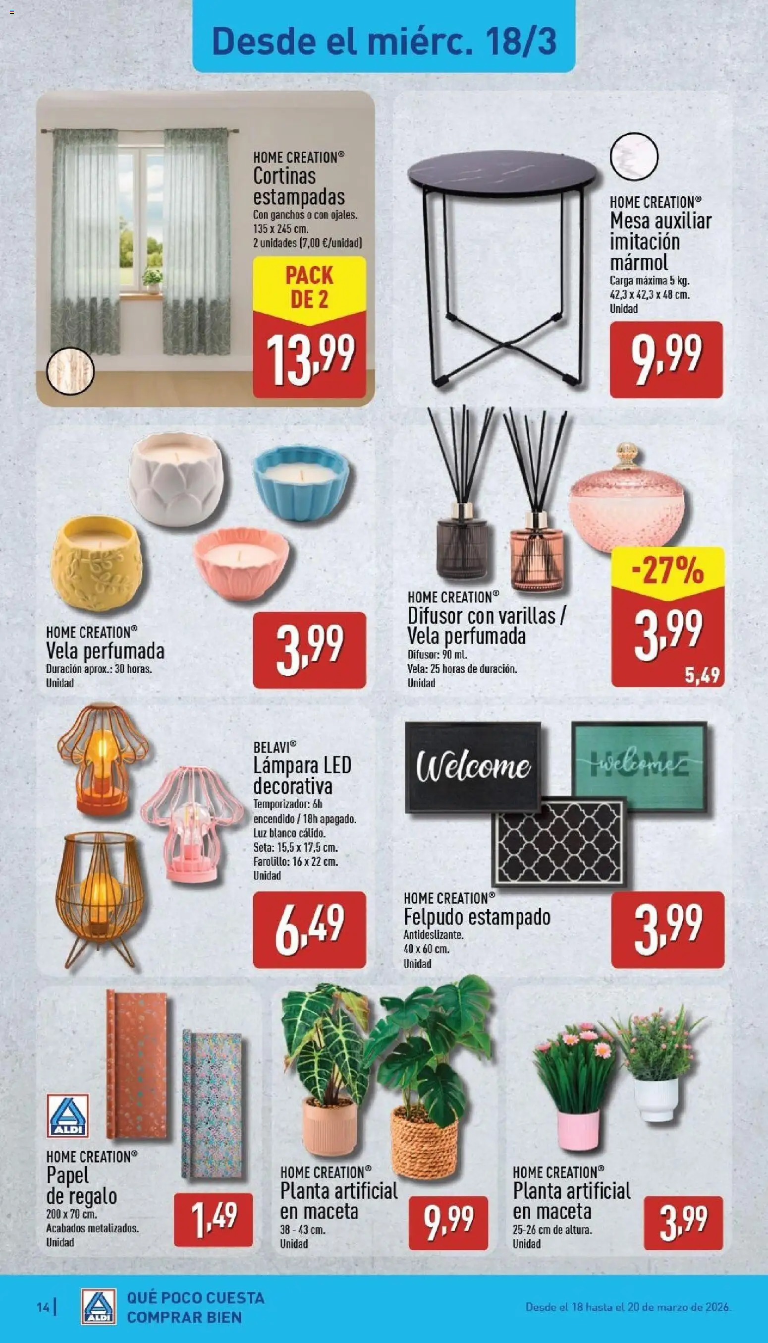 Aldi folleto Baleares │ válido desde el 16.03.2026 | Página: 14 | Productos: Κρέμα μαλλιών, Planta artificial, Mesa, Lámpara