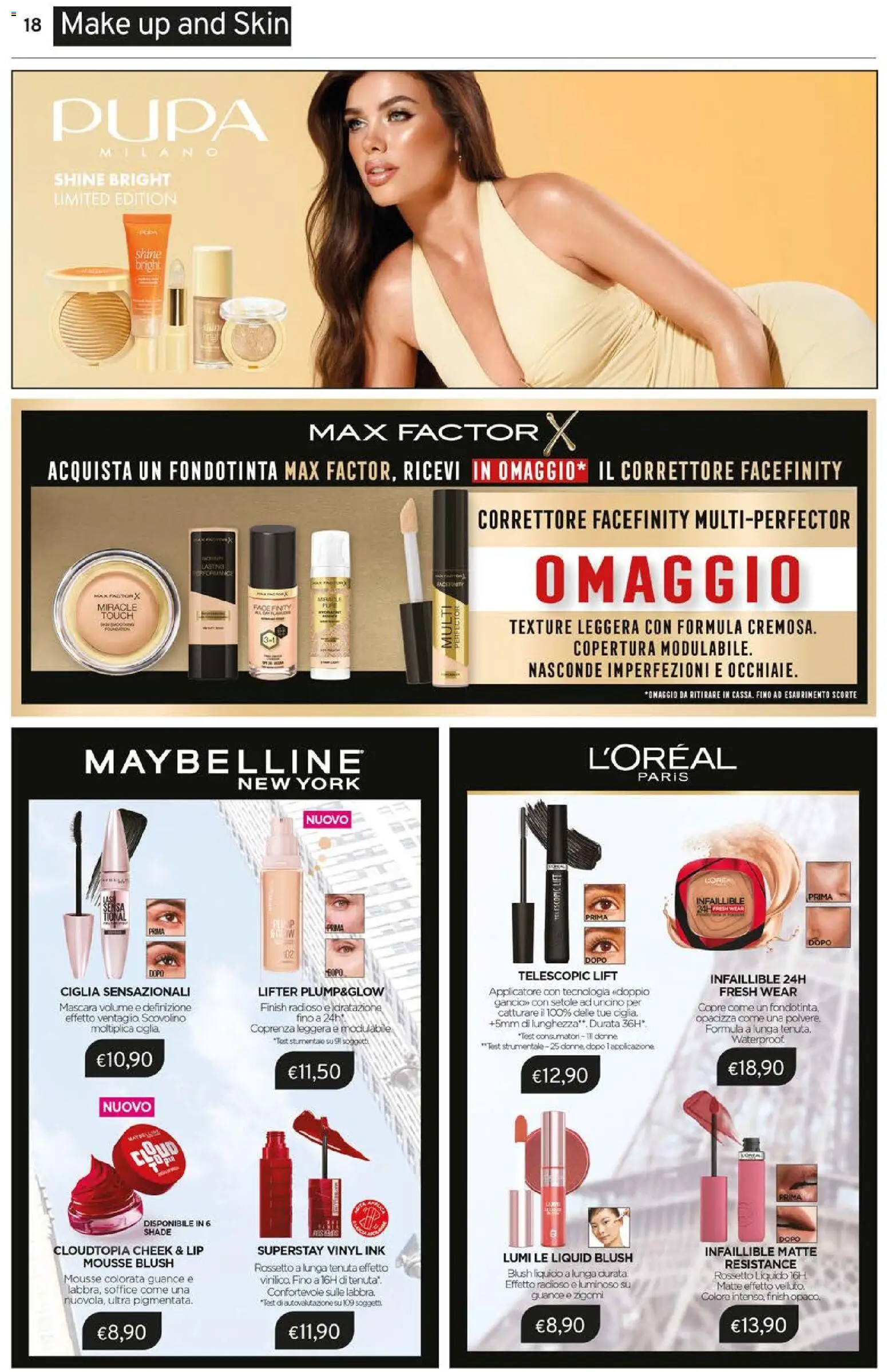 Volantino Sirene Blu del 01.04.2026 | Pagina: 18 | Prodotti: Mascara, Rossetto, Correttore, Blush