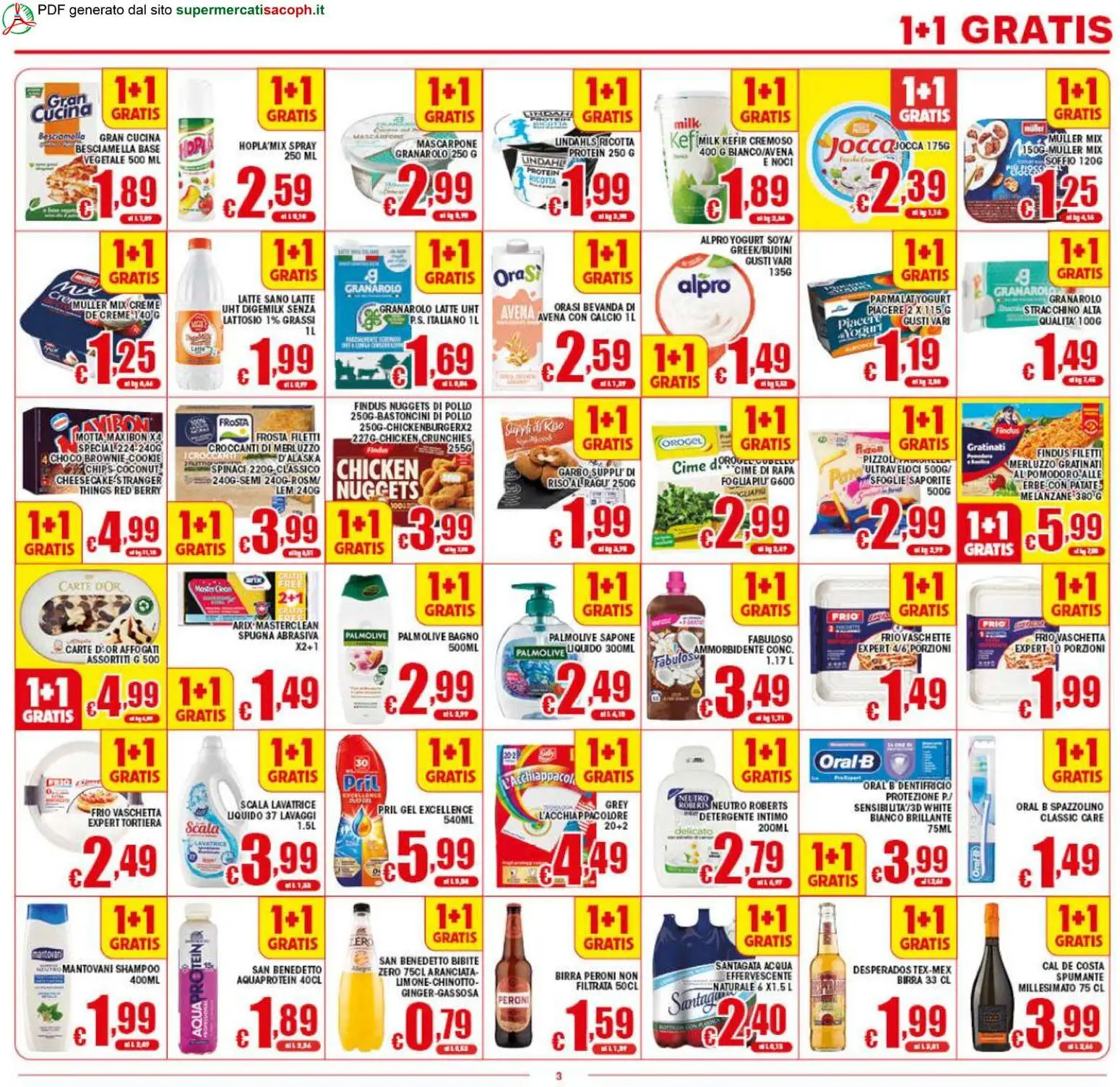 Volantino Sacoph del 29.04.2026 | Pagina: 3 | Prodotti: Spugna, Spazzolino, Pomodoro, Bibite