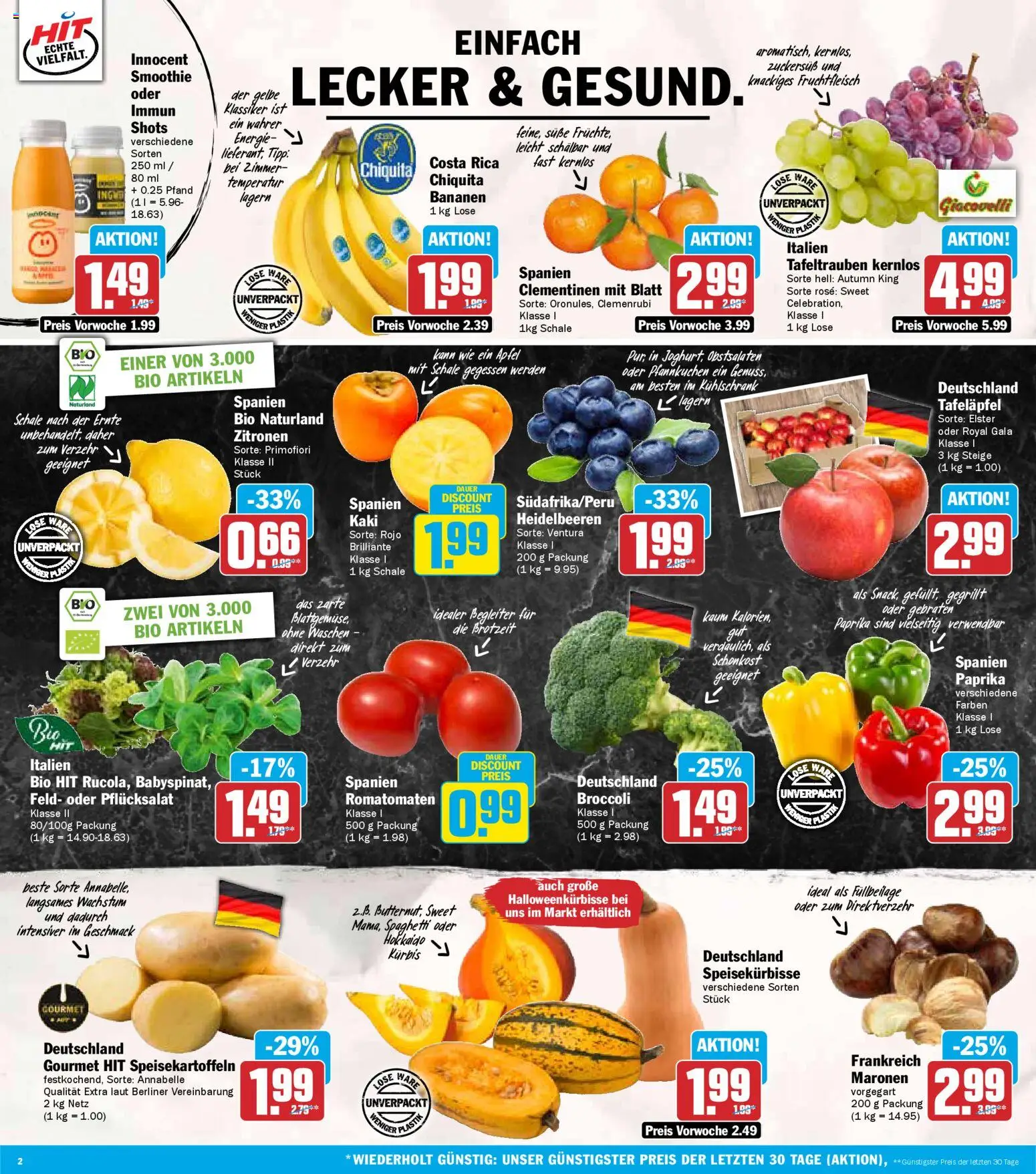 HIT - Sachsen – gültig ab 27.10.2025 | Seite: 2 | Produkte: Bananen, Heidelbeeren, Kürbis, Zitronen