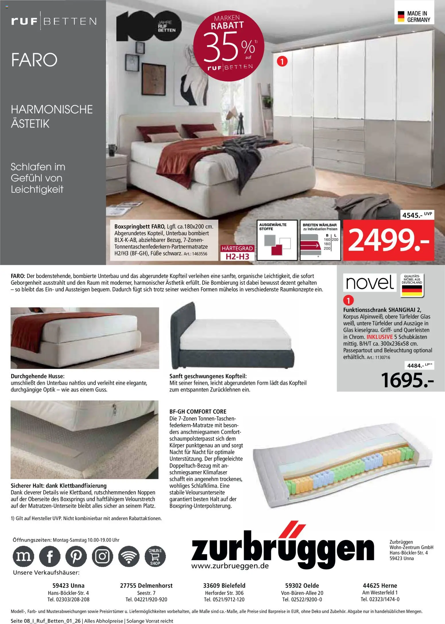 Zurbrüggen Ruf Betten Spezial – gültig ab 21.04.2026 | Seite: 8 | Produkte: Boxspringbett, Uhr