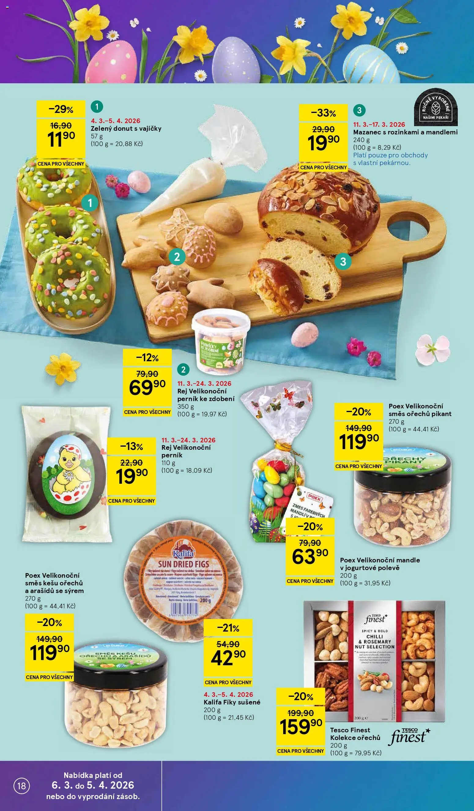 Tesco leták - Hypermarket od 11.03.2026 | Strana: 18 | Produkty: Kešu, Donut, Perník, Směs ořechů