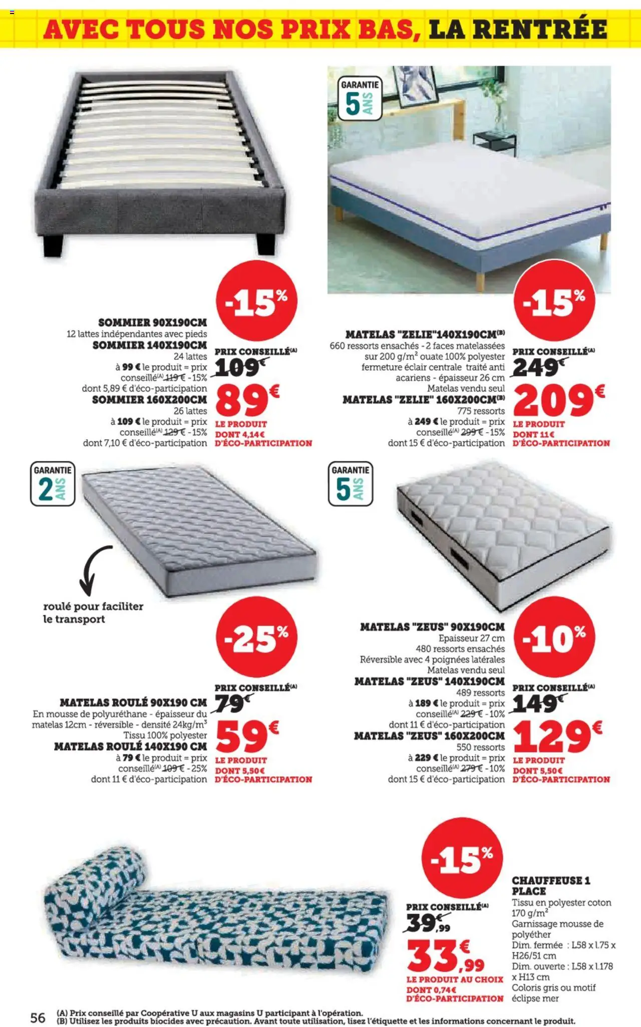  | Page: 56 | Produits: Coton, Poignées, Matelas, Sommier