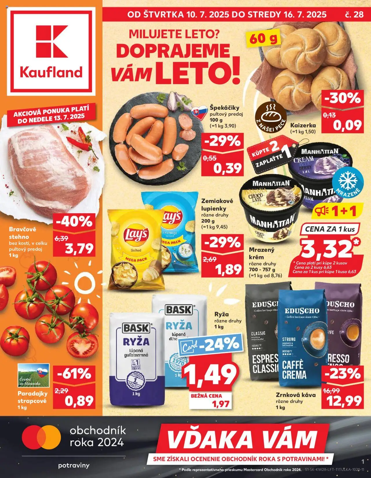 Kaufland Partizánske │ platný od 10.07.2025 | Strana: 1 | Produkty: Káva, Paradajky, Ryža, Bravčové stehno