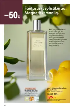Men's Collection Citrus Tonic Eau de Toilette, 75 ml. Sample code 31002. Elegant & sofistikerad TRÄ, CITRUS, AROMATISK Hög doftkoncentration lime, bågträ, tonicvatten - Förhandsvisning av reklamblad från butik Oriflame aktuell från 28.01.2026 | Sida: 38