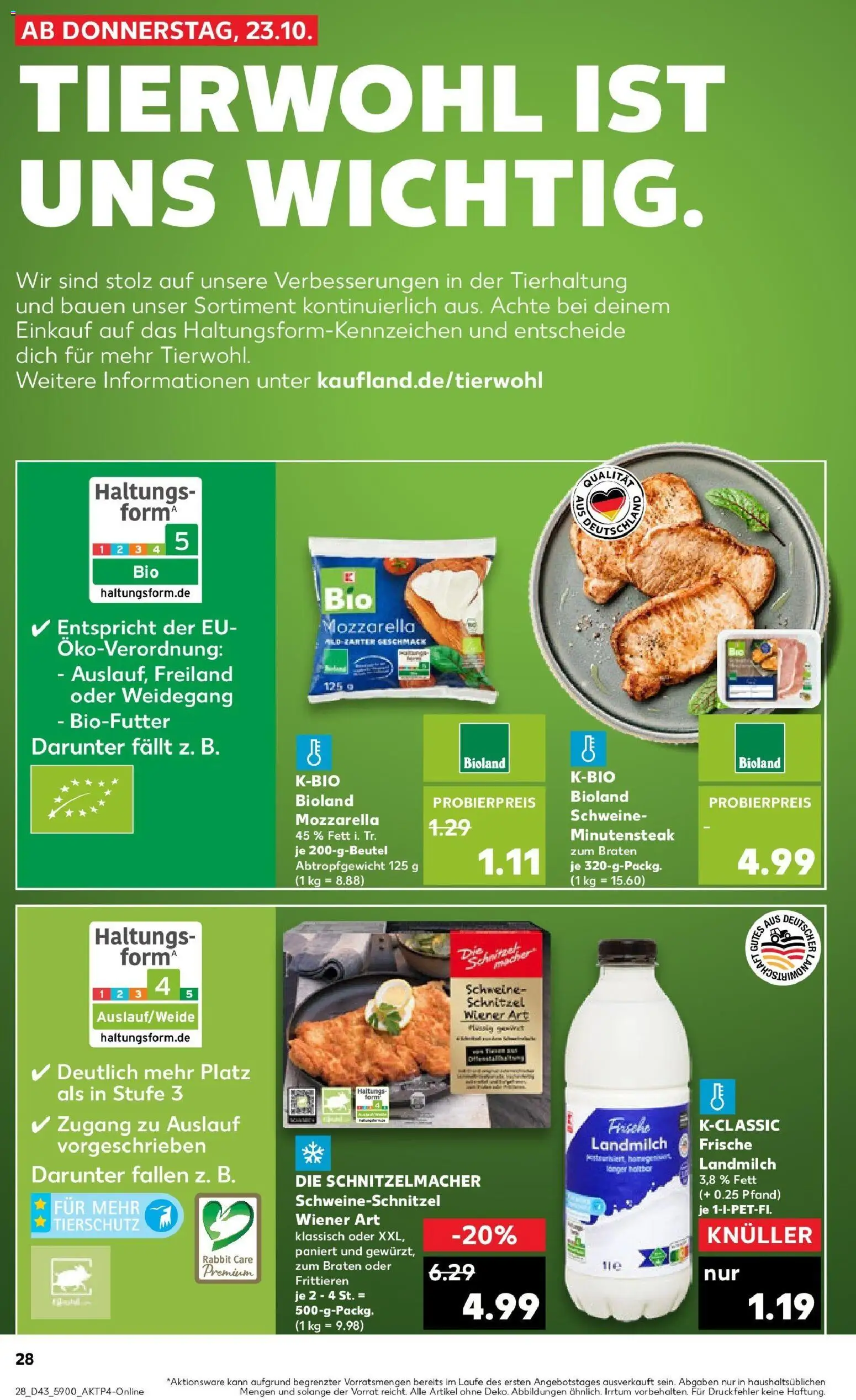 Kaufland prospekt Gotha	 – gültig ab 27.10.2025 | Seite: 28 | Produkte: Mozzarella, Schnitzel, Steak