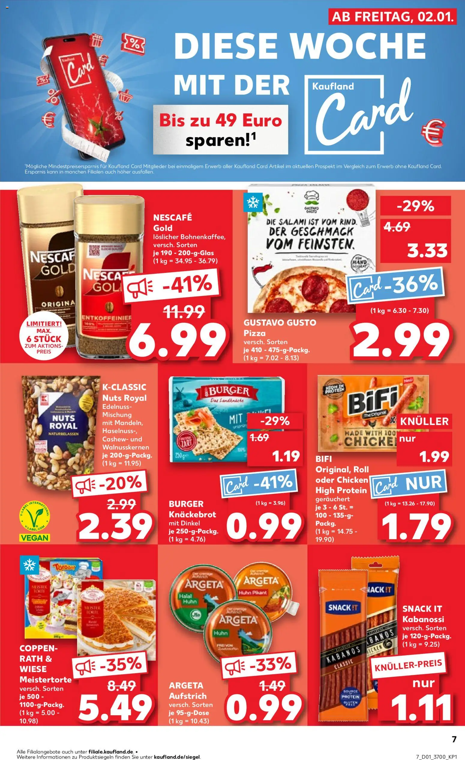 Kaufland prospekt Rostock	 – gültig ab 02.01.2026 | Seite: 7 | Produkte: Gustavo gusto, Bifi, Burger, Nescafe gold
