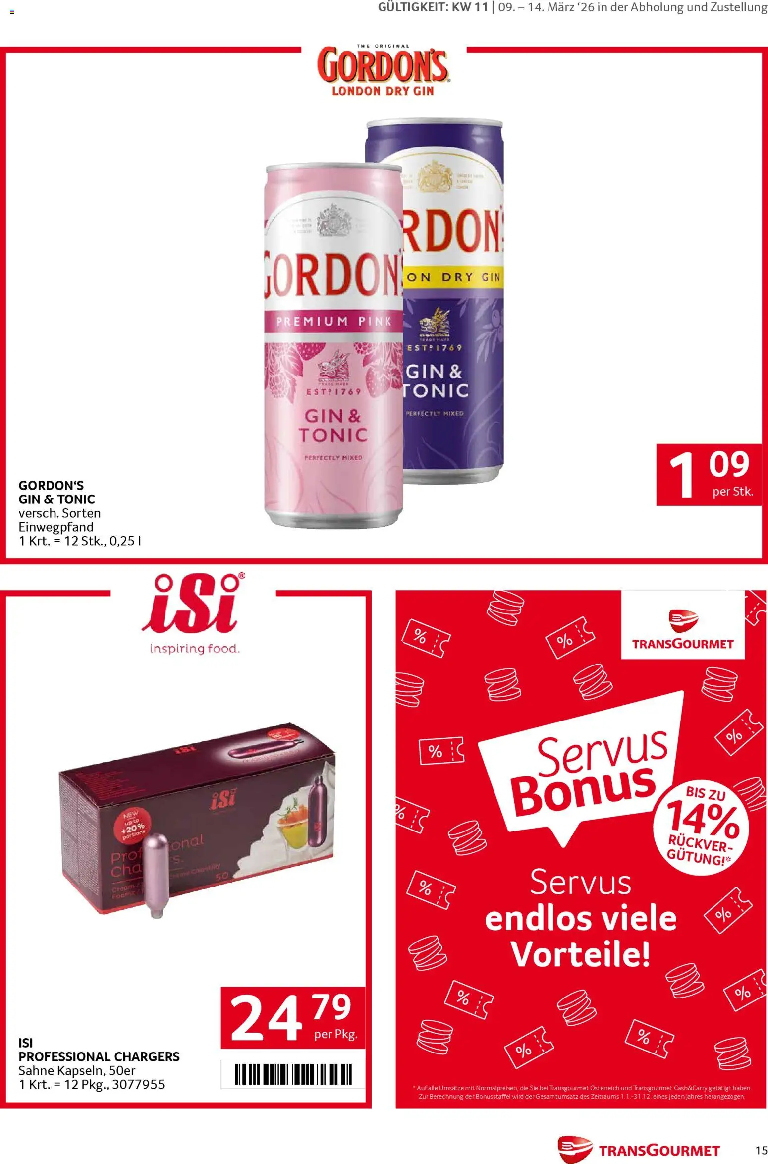 Transgourmet Markenfestwoche gültig ab 09.03.2026 | Seite: 15 | Produkte: Gin, Sahne