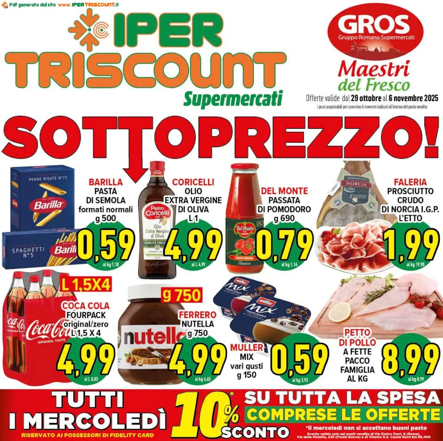 Volantino Ipertriscount del 29.10.2025 | Pagina: 1 | Prodotti: Pomodoro, Nutella, Penne, Coca Cola