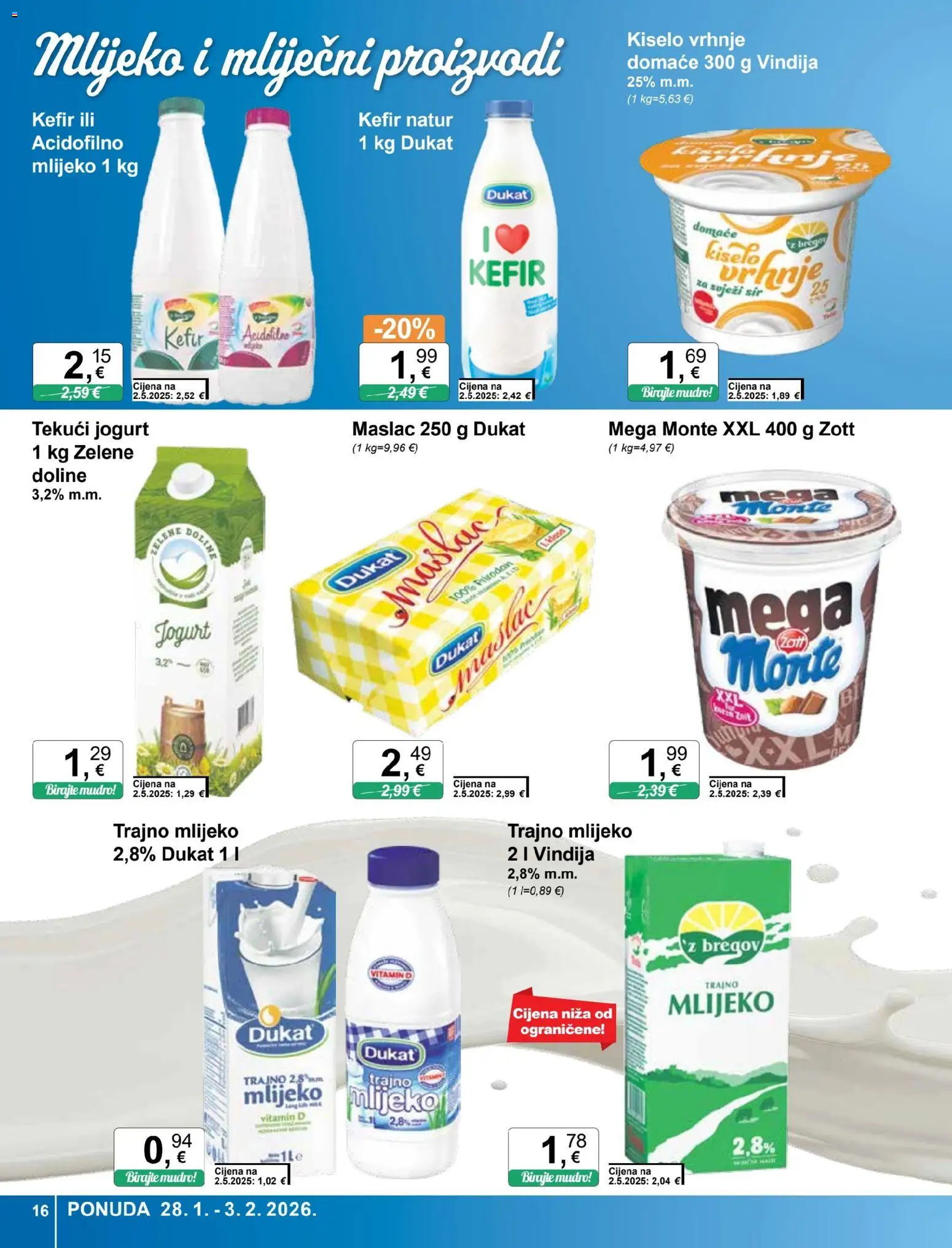 KTC katalog | vrijedi od 28.01.2026 | Stranica: 16 | Proizvodi: Mlijeko, Jogurt, Kiselo vrhnje, Kefir