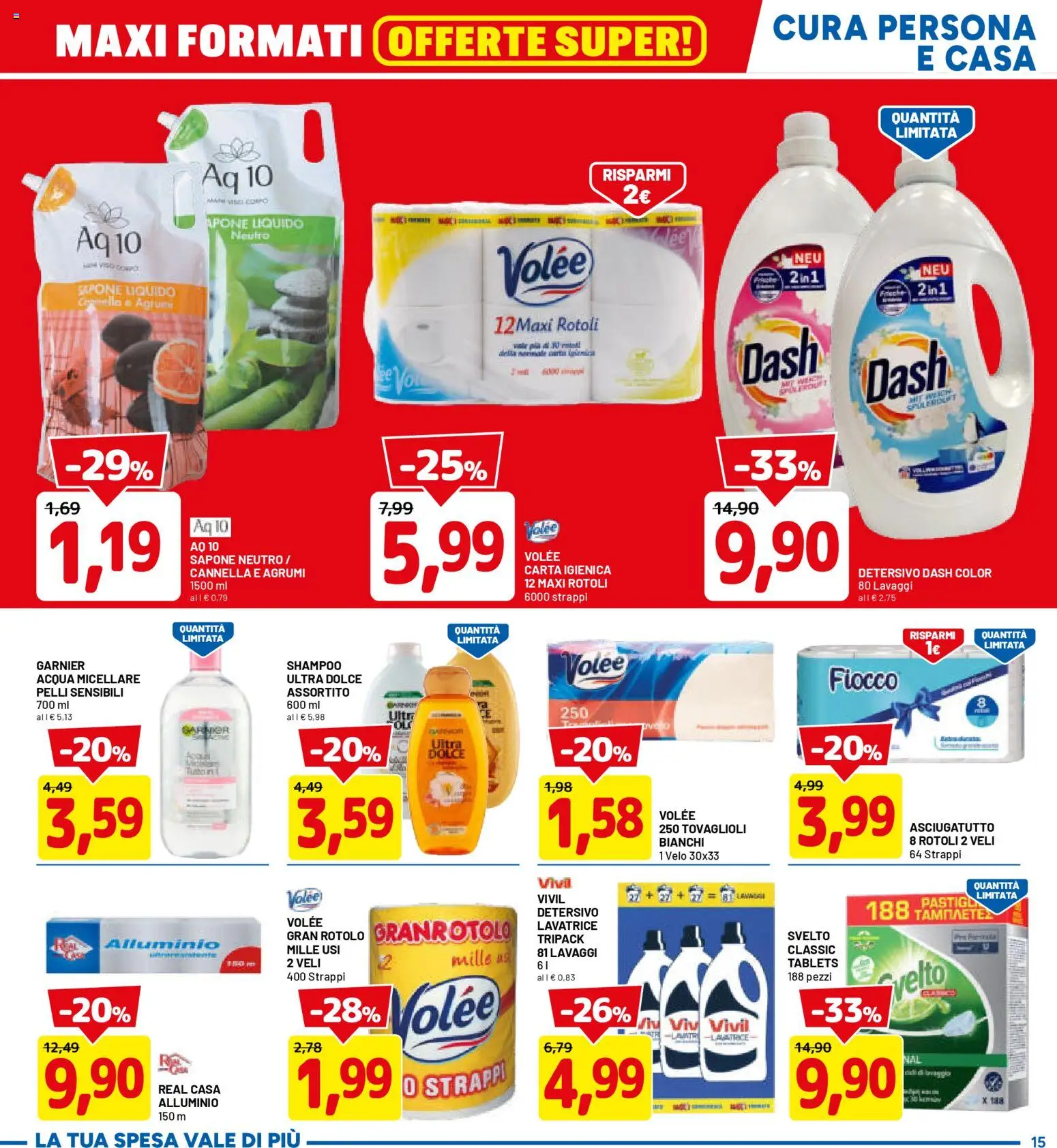 Volantino D Più del 26.02.2026 | Pagina: 15 | Prodotti: Shampoo, Carta igienica, Sapone, Alluminio