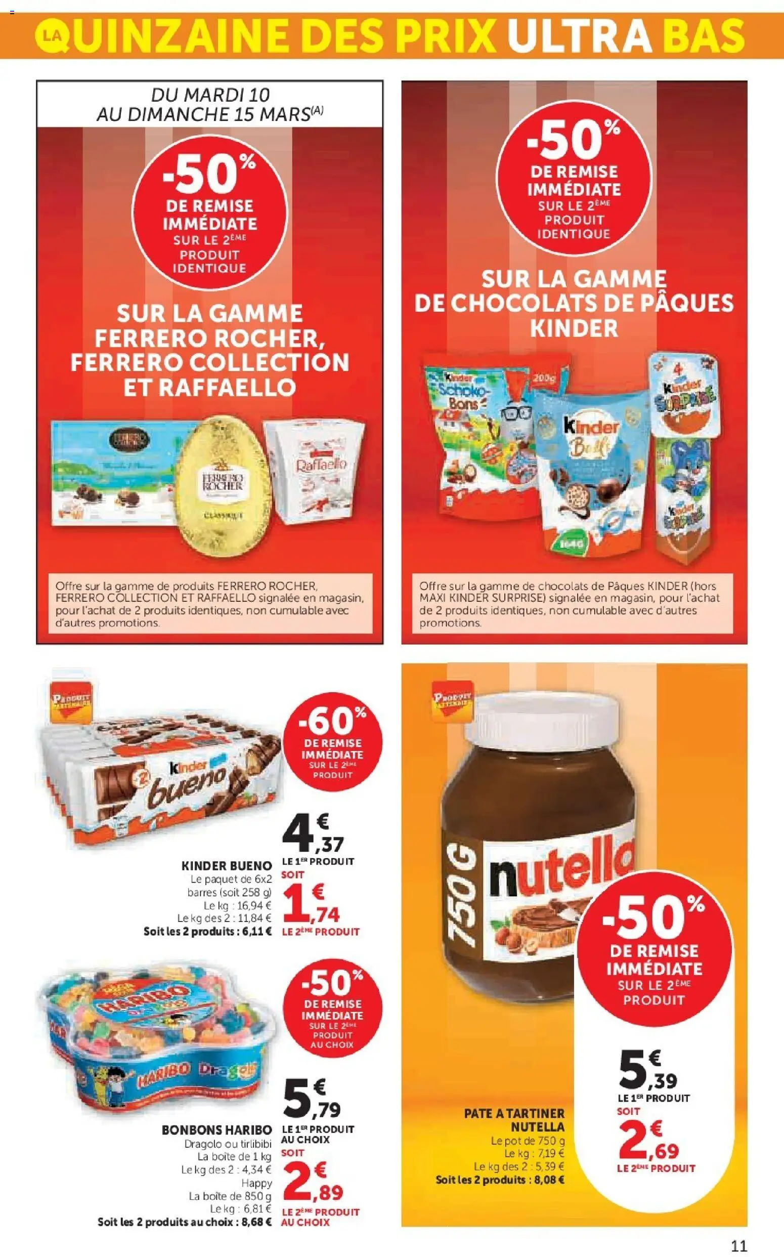 {H1} | Page: 11 | Produits: Raffaello, Kinder Bueno, Nutella, Bonbons
