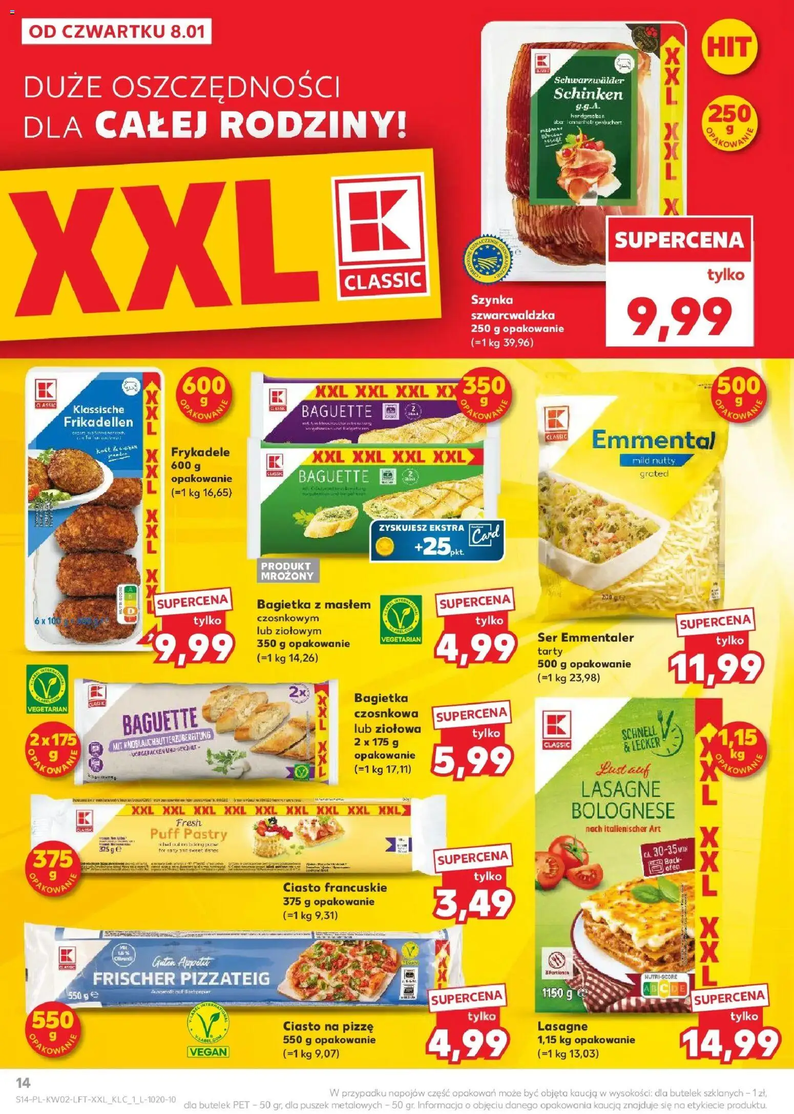 Kaufland gazetka od 08.01.2026 | Strona: 14 | Produkty: Ciasto francuskie, Lasagne, Szynka, Ser