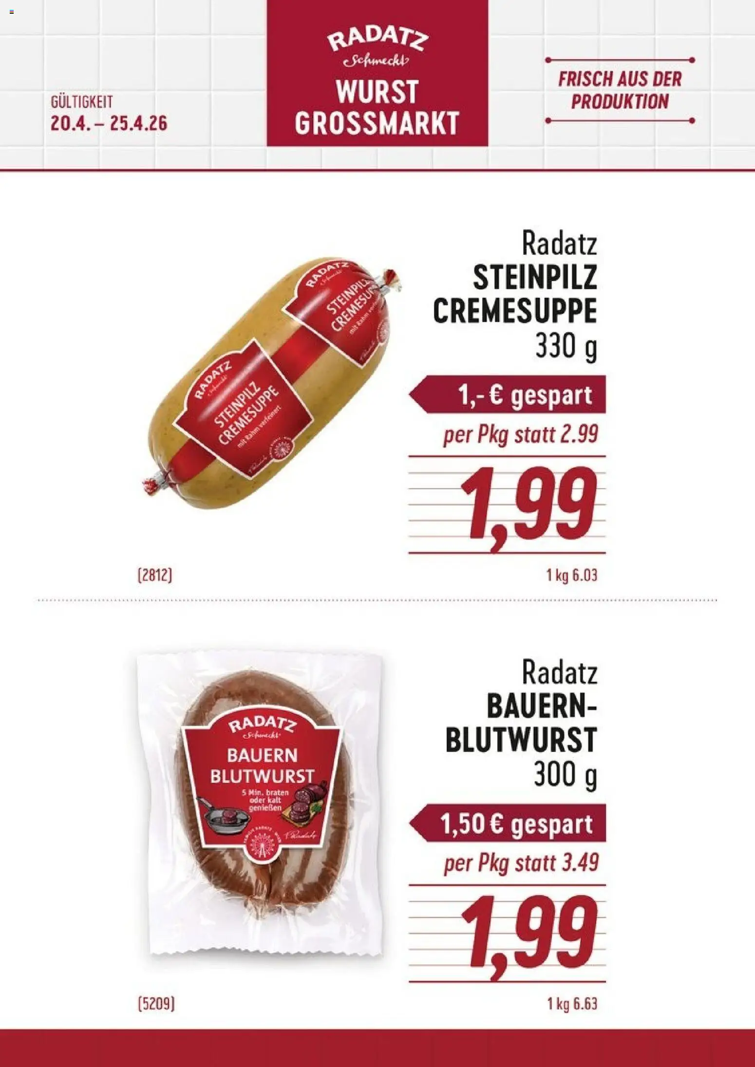 Radatz Flugblatt gültig ab 20.04.2026 | Seite: 1 | Produkte: Wurst