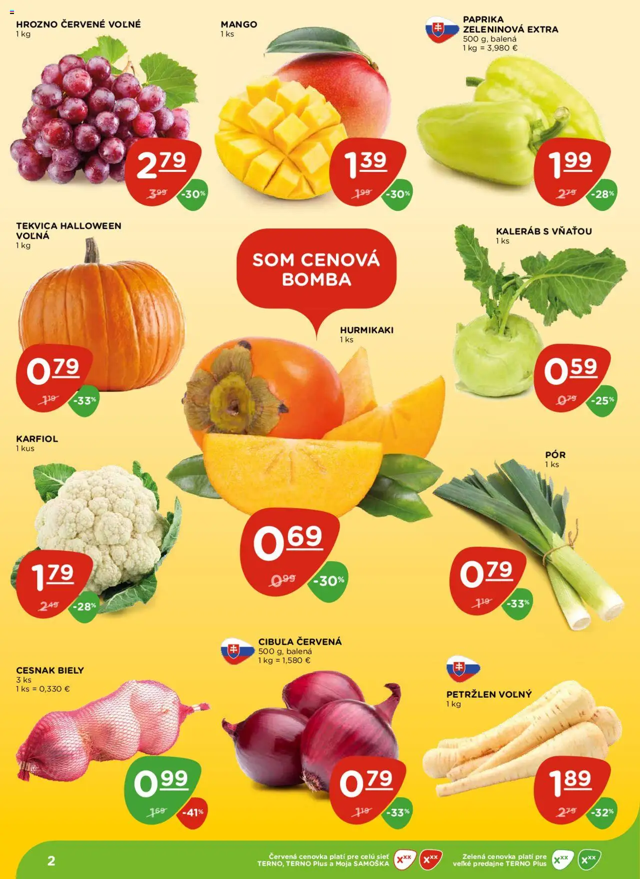 Nové Terno akcie – leták je platný od 16.10.2025 | Strana: 2 | Produkty: Paprika, Cesnak, Cibuľa, Mango