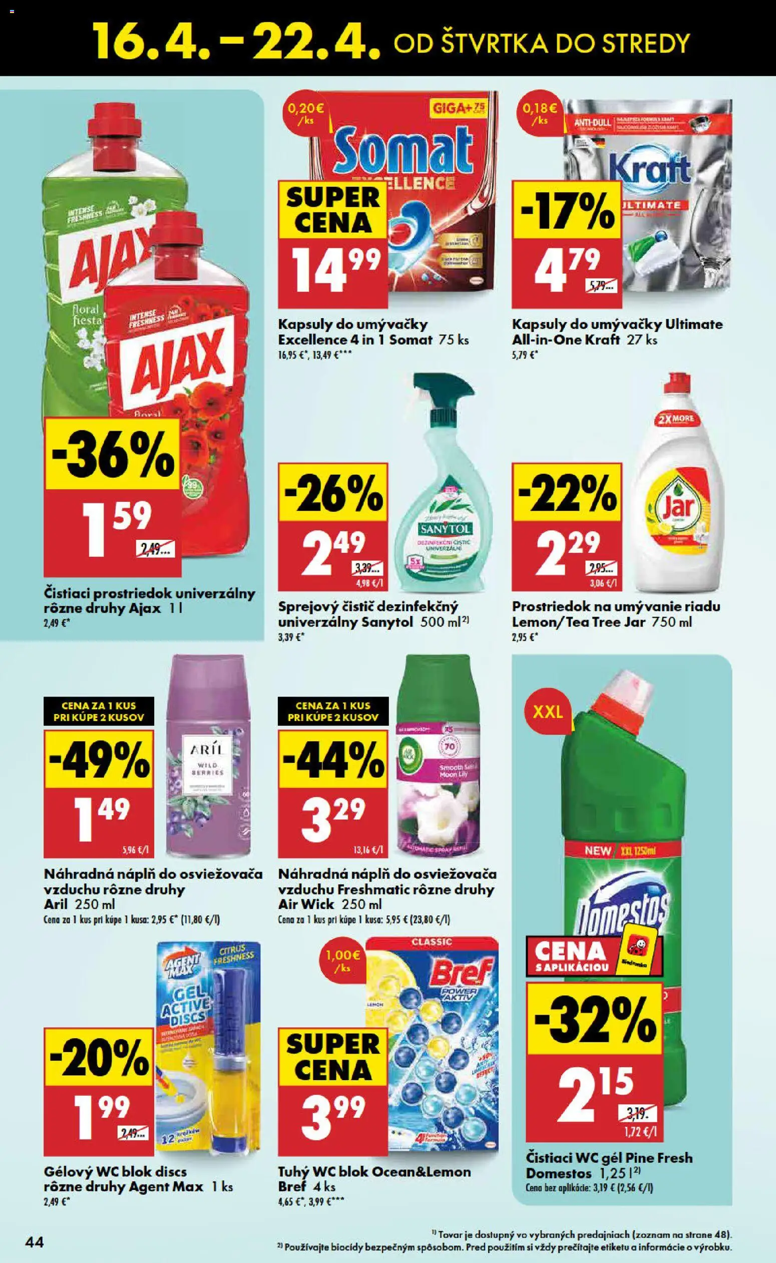 Nové Biedronka akcie – leták je platný od 16.04.2026 | Strana: 44 | Produkty: Wc, Wc blok, Air Wick, Domestos