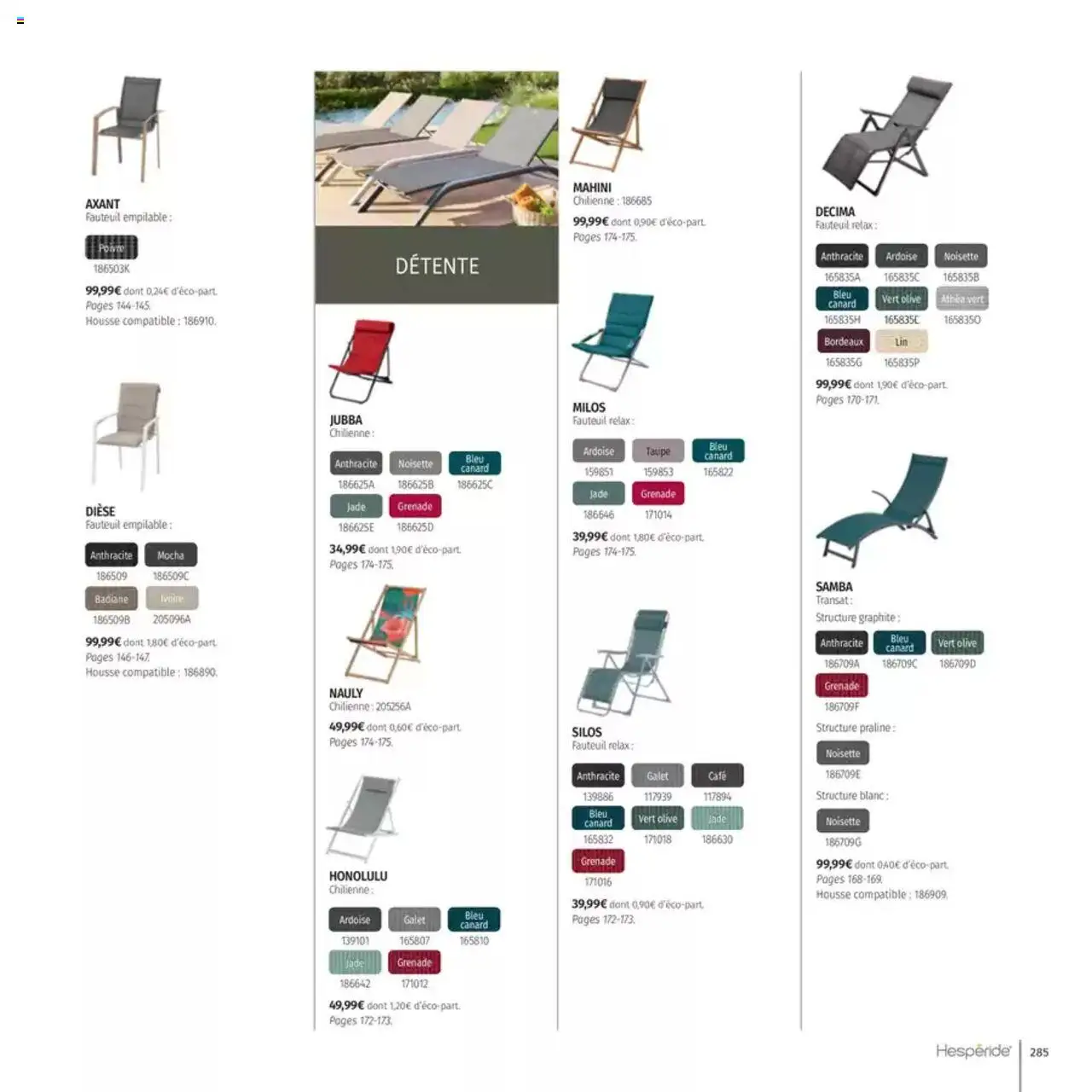  | Page: 285 | Produits: Noisette, Fauteuil, Chilienne, Café