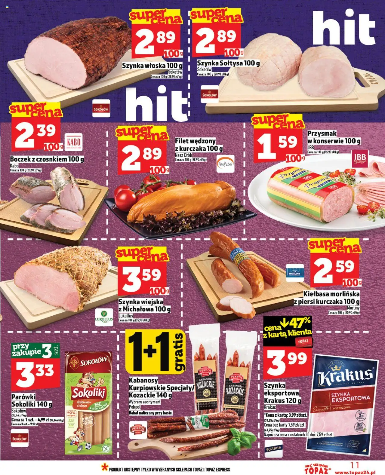 Topaz Gazetka od 23.10.2025 | Strona: 11 | Produkty: Karta, Piersi, Szynka, Boczek
