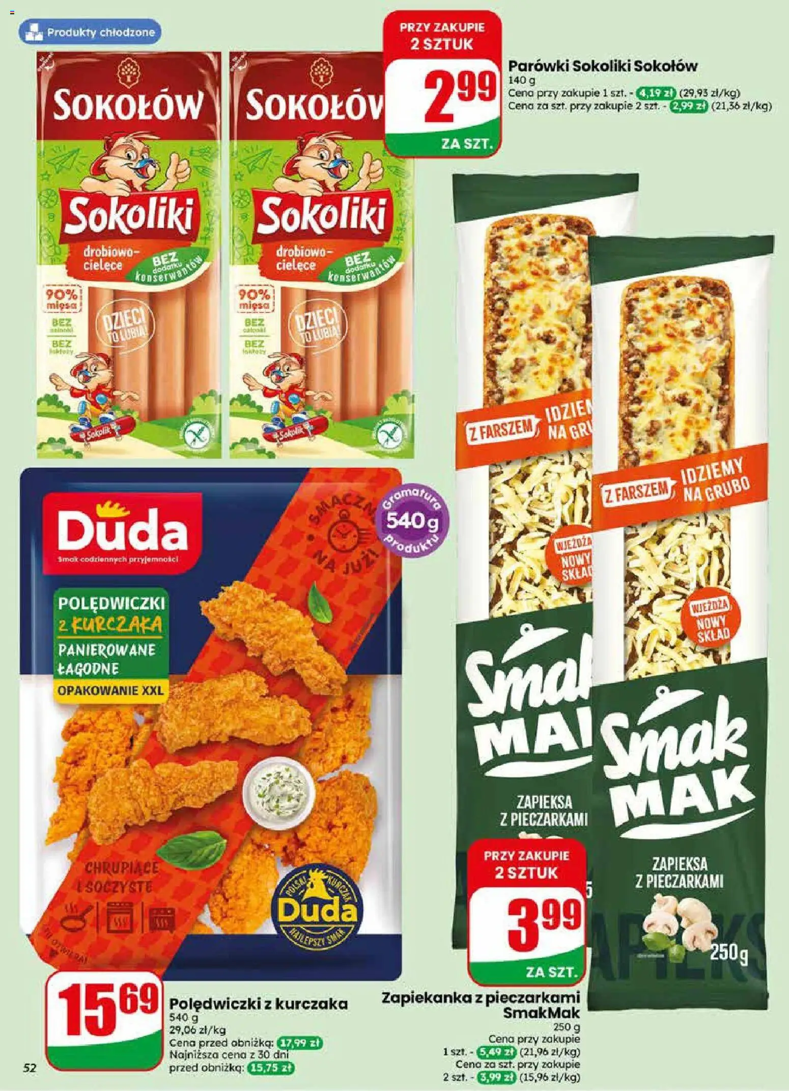 Dino gazetka od 29.04.2026 | Strona: 52 | Produkty: Kurczak, Zapiekanka, Parówki sokoliki, Parówki