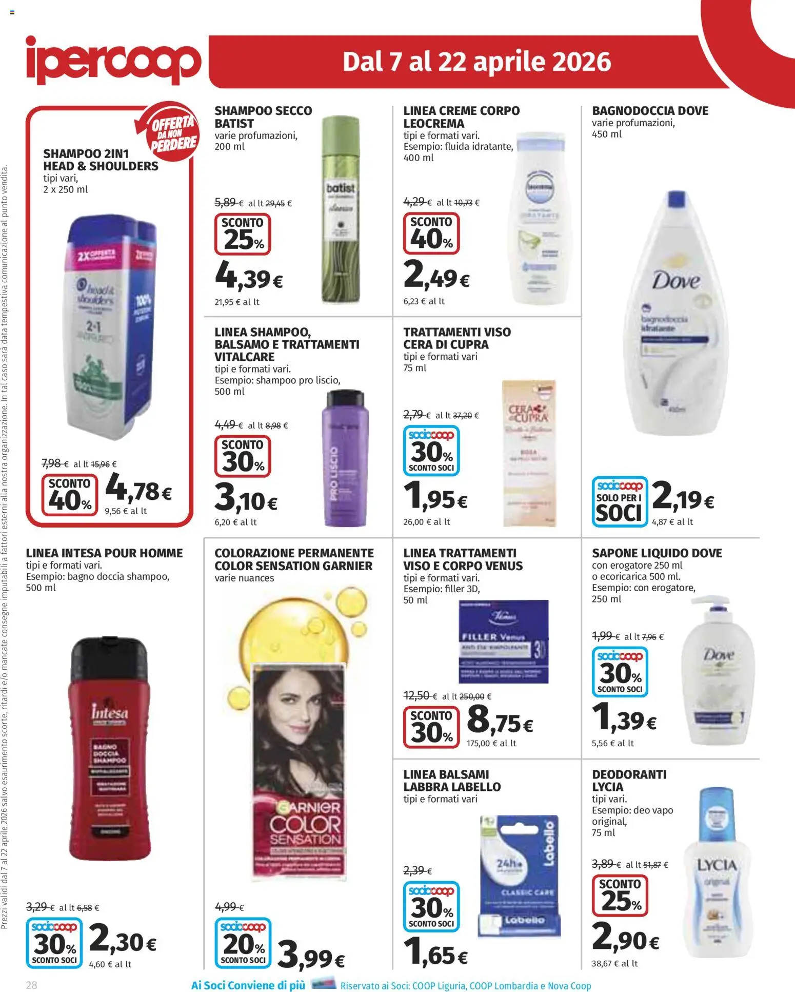 Volantino Ipercoop del 07.04.2026 | Pagina: 28 | Prodotti: Shampoo, Sapone, Data, Bagno