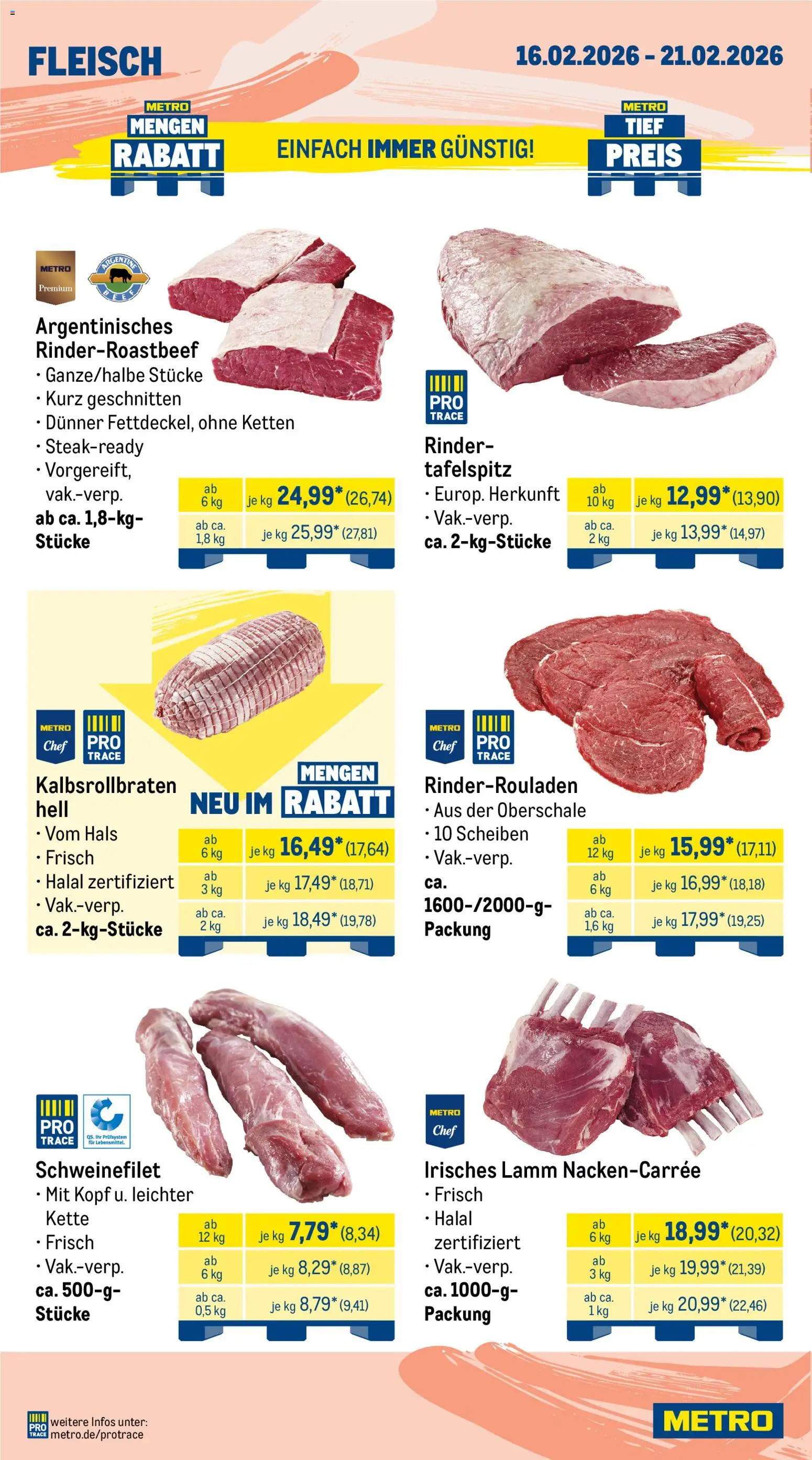 Metro Prospekt 	 – gültig ab 16.02.2026 | Seite: 2 | Produkte: Rinderrouladen, Tafelspitz, Schweinefilet, Fleisch