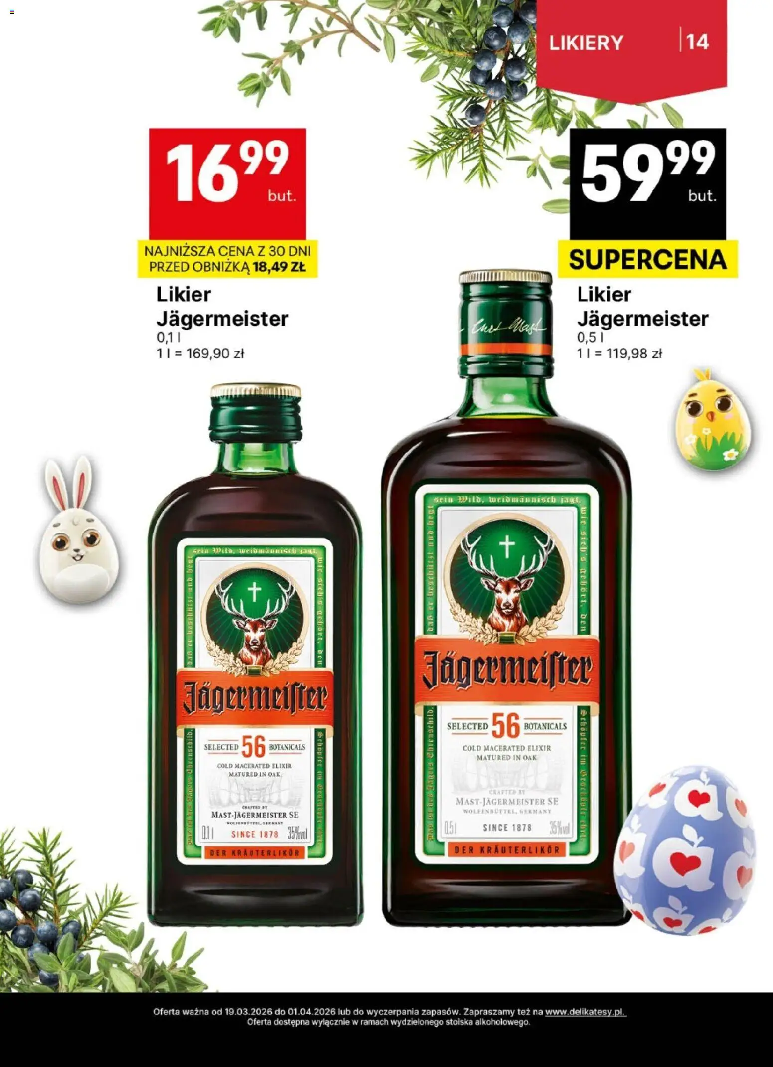 Delikatesy Centrum gazetka - DeliBarek od 19.03.2026 | Strona: 14 | Produkty: Jagermeister