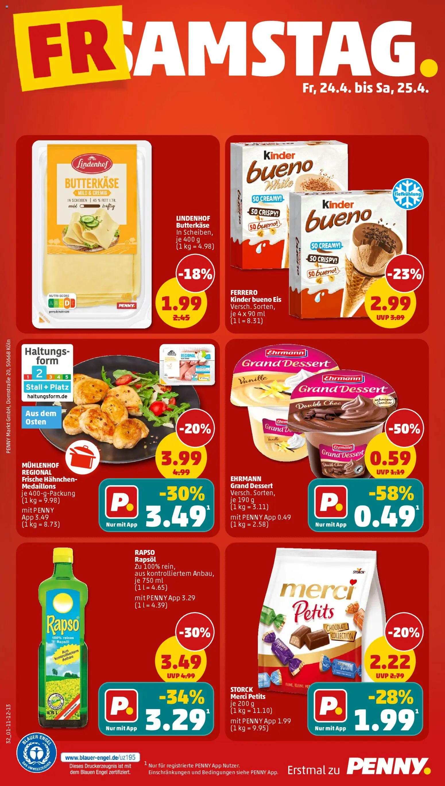 Penny Prospekt 	 – gültig ab 20.04.2026 | Seite: 38 | Produkte: Merci, Rapsöl, Kinder bueno, Eis