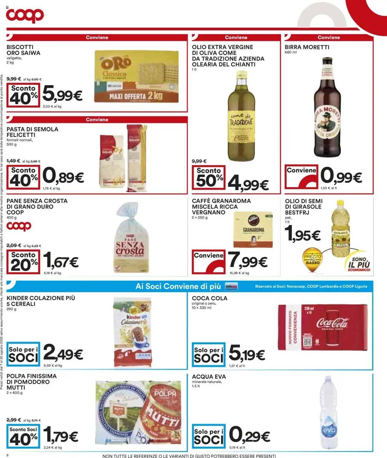 Volantino COOP del 07.08.2025 | Pagina: 8 | Prodotti: Birra, Cereali, Pomodoro, Birra Moretti