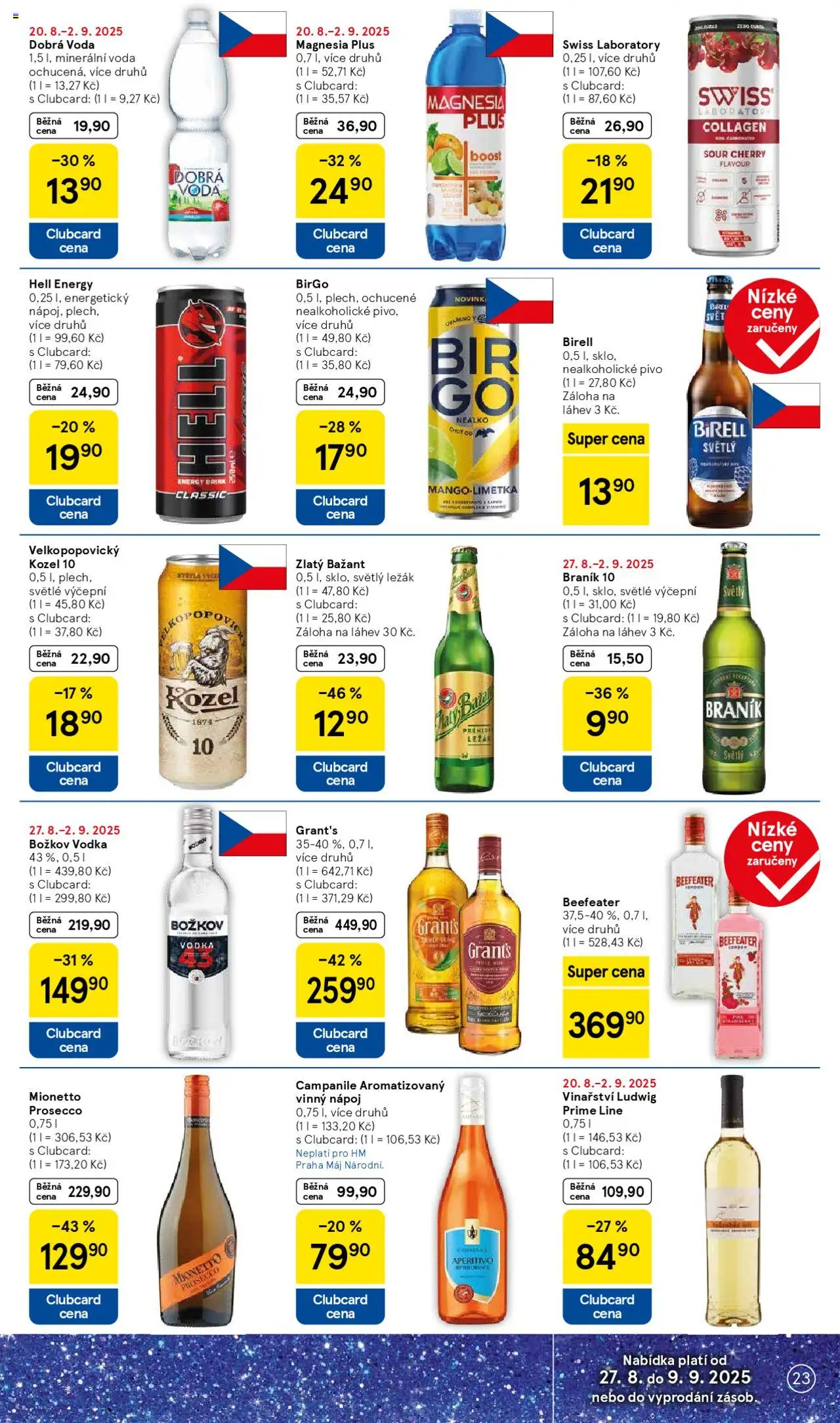 Tesco leták - Hypermarket od 27.08.2025 | Strana: 23 | Produkty: Dobrá voda, Whiskey, Prosecco, Energy drink