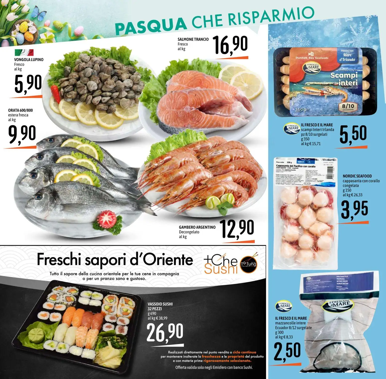 Volantino Emisfero del 26.03.2026 | Pagina: 6 | Prodotti: Salmone, Mazzancolle, Vassoio, Sushi